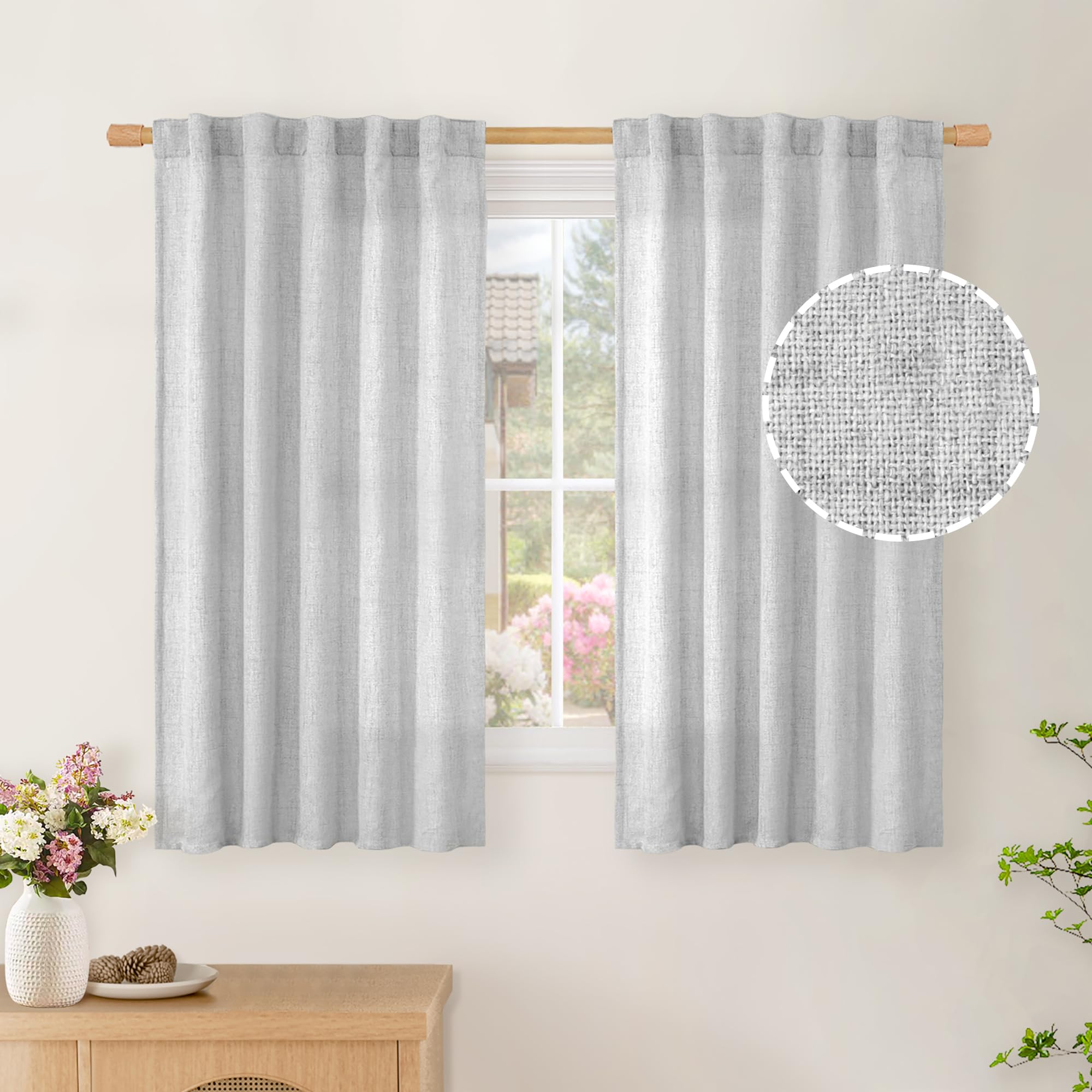 BGment Long 102 Inch Length Linen Curtains for Living Room, Natural Rod Pocket Textured Burlap Drapes Rustic Country Light Filtering for Bedroom Semi Sheer Back Tab, 2 Panel, 52 Inch Wide Each Panel