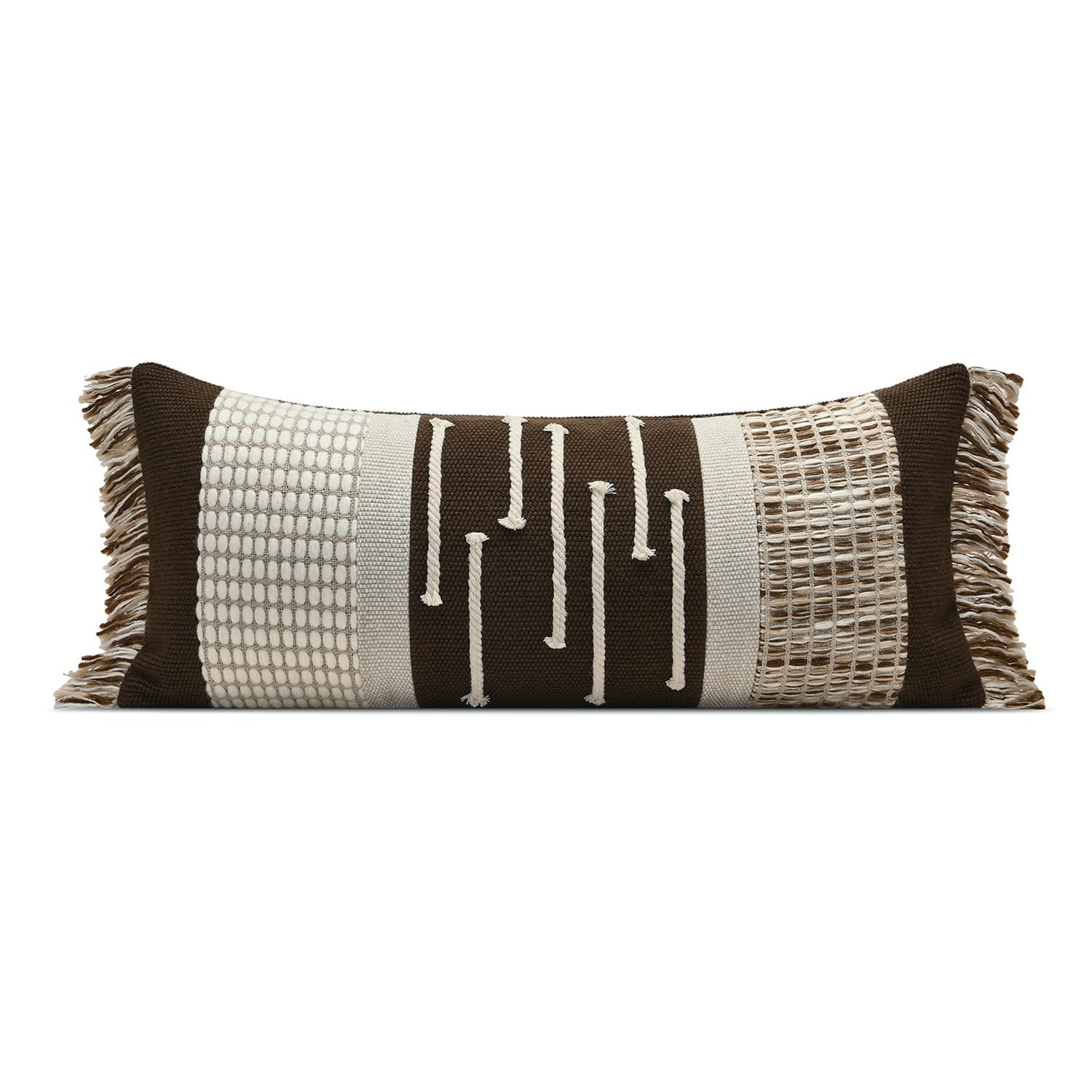 Luxury Zebra Lumbar Pillow Cover with Brown Tassel Trim, Zebra Pattern Jacquard Design Decorative Pillow Case for Sofa Bedroom Living Room, 12x20 Inch (Single Pack)