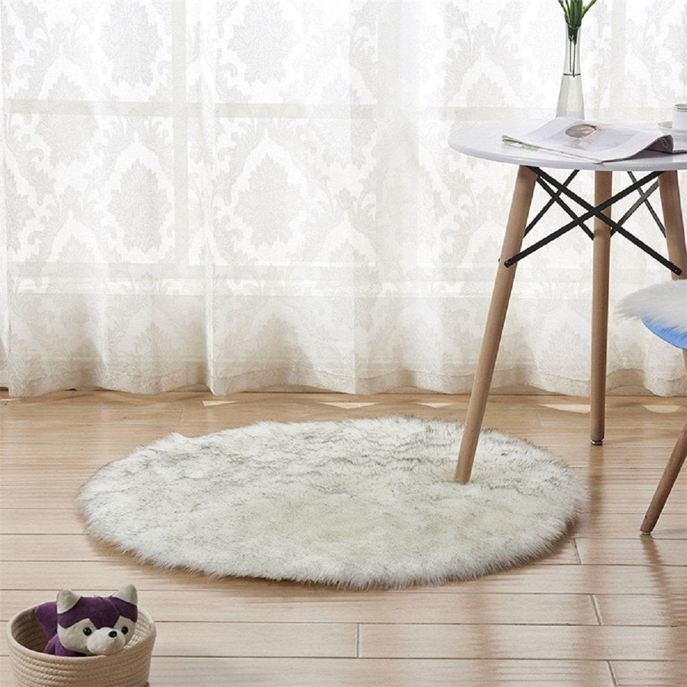 Luxury Faux Sheepskin Area Rugs Supersoft Fluffy Shaggy Round Floor Carpet Mat Decorative Throw Cover- Children Play Carpet for Living & Bedroom Sofa Light Pink, 5 ft Diameter