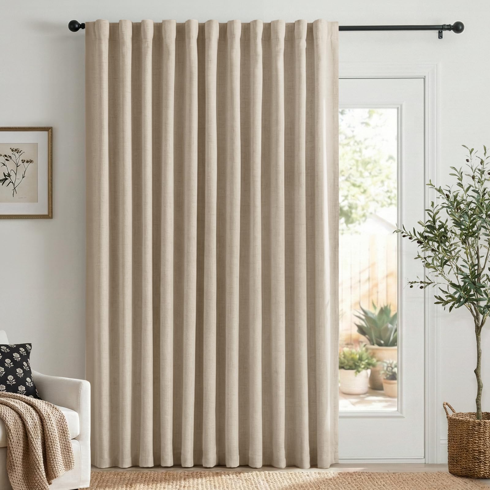 Oatmeal 2-Panel Linen Blackout Curtains, 50"W x 96"L, Thermal Insulated, Back Tab & Rod Pocket for Bedroom & Living Room