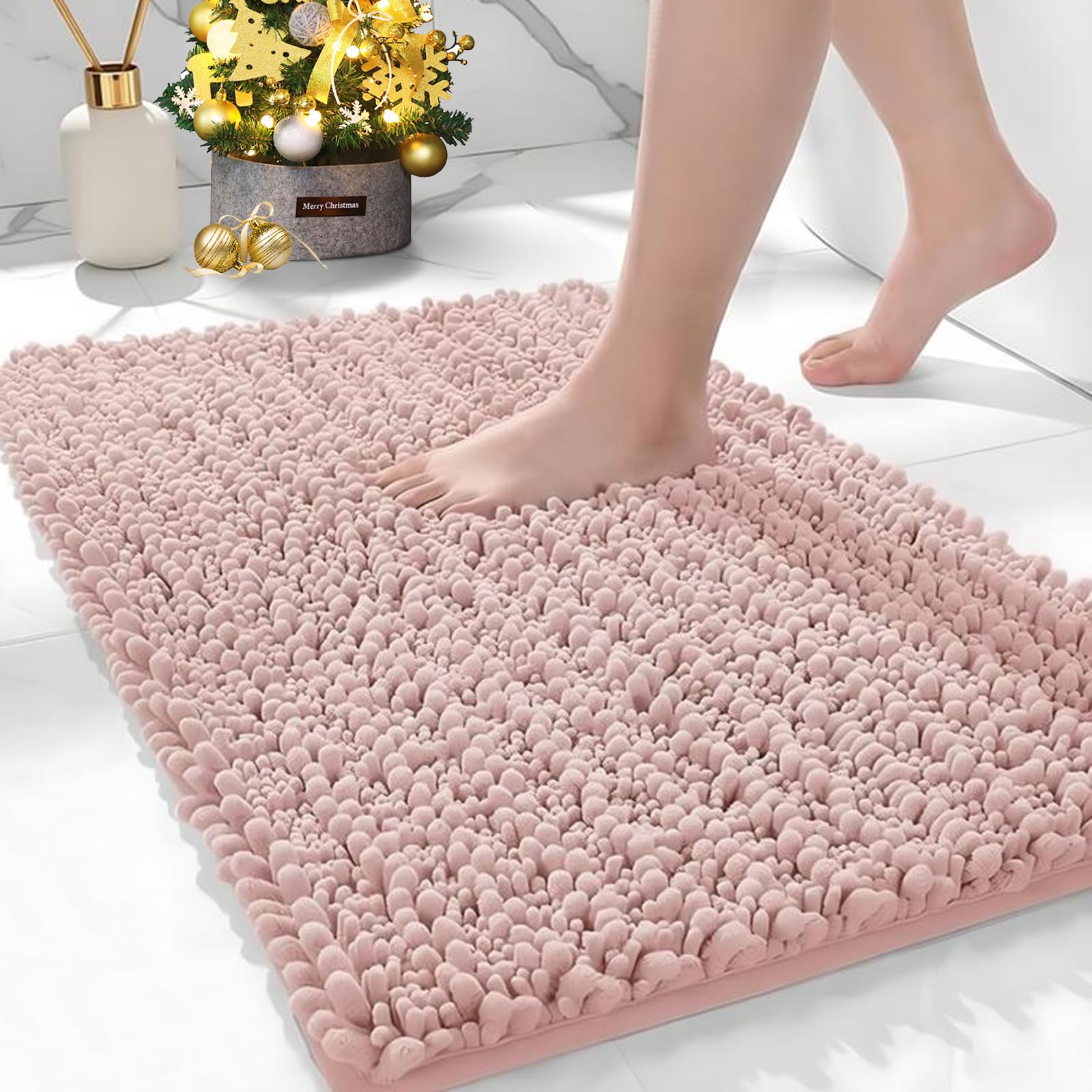 Bathroom Rugs Non Slip Washable 70x24, Extra Thick Soft Chenille Absorbent Bath Mat, High Density Barrier Non Slip Backing, Quick Dry Plush Shaggy Floor Carpet for Tub&Shower, White