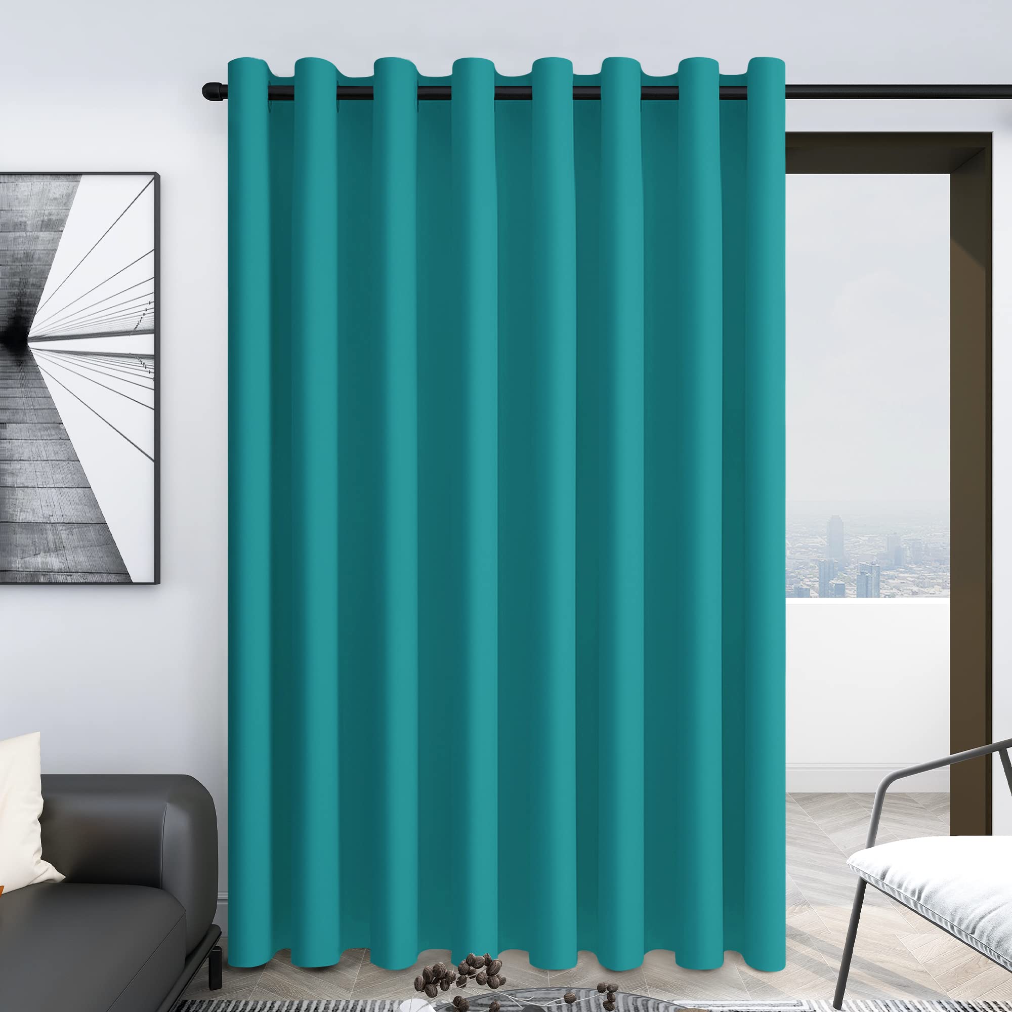 Deconovo Blackout Wide Curtain Panel, Grommet Top Thermal Insulated Room Darkening Drape for Bedroom Living Room, Khaki Divider, 100W x 84L Inch, Pack of 1