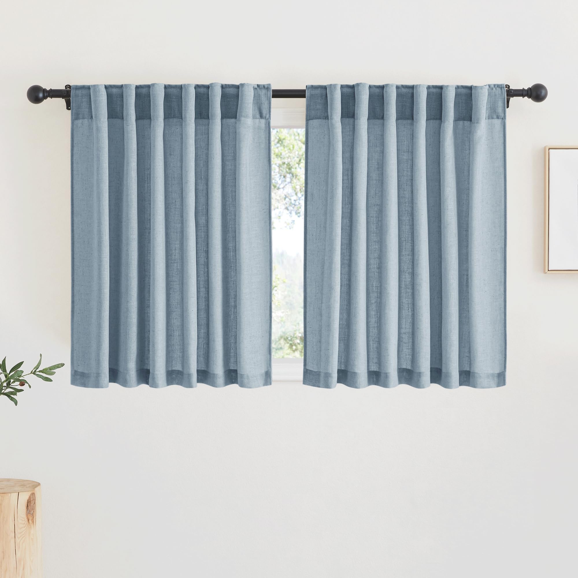 RYB HOME Farmhouse Sheer Curtains 108 inch Length, Semi Sheer Curtain & Drapes Large Window Dressing Lights & Winds Filter for Bedroom Home Office Living Room, Linen, W 70 x L 108 inch Long, 1 Pair