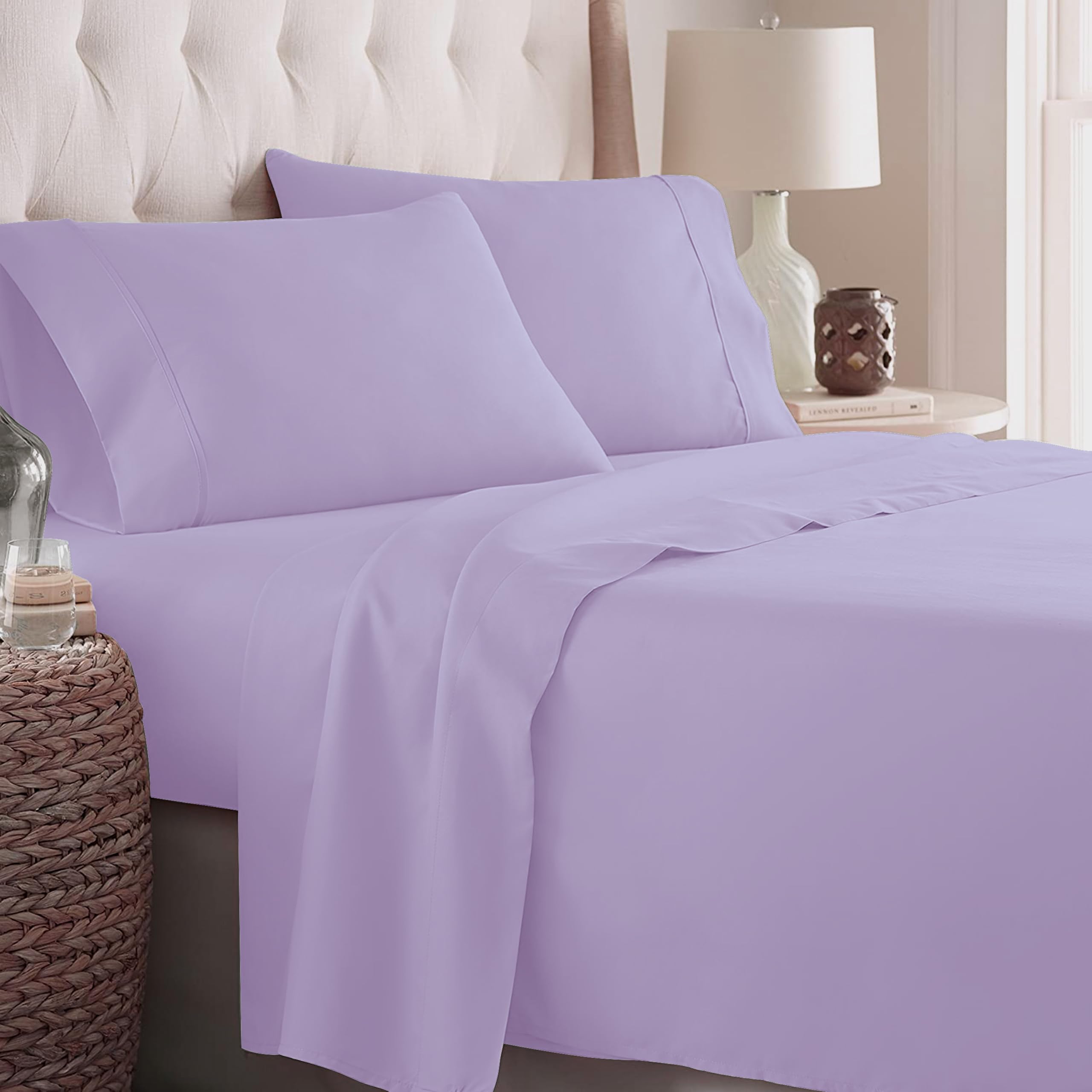 Danjor Linens Bed Sheet Set Queen Size for Hot Sleepers, Hotel Premium Sheets with 4 Pillowcases, Lightweight Brushed Microfiber Deep Pockets, Breathable Cooling 6 Piece Bedding Sets, White