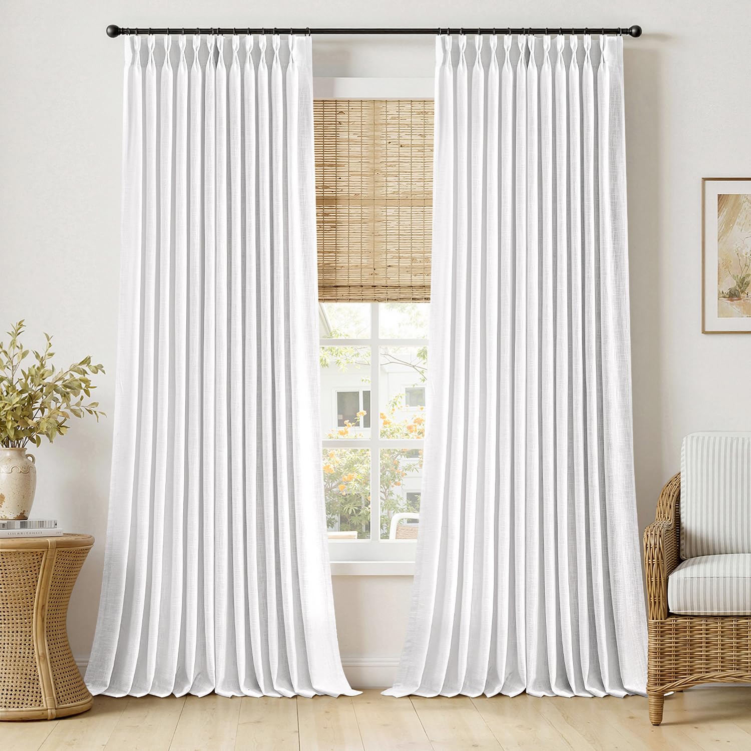 MIULEE Pinch Pleated Thick Linen Curtains 90 Inches Long 2 Panels for Living Room Bedroom, Linen Texture Memory Trained Drapes Pinch Pleat Rustic Farmhouse Window Curtains with Hooks&Rings, Taupe