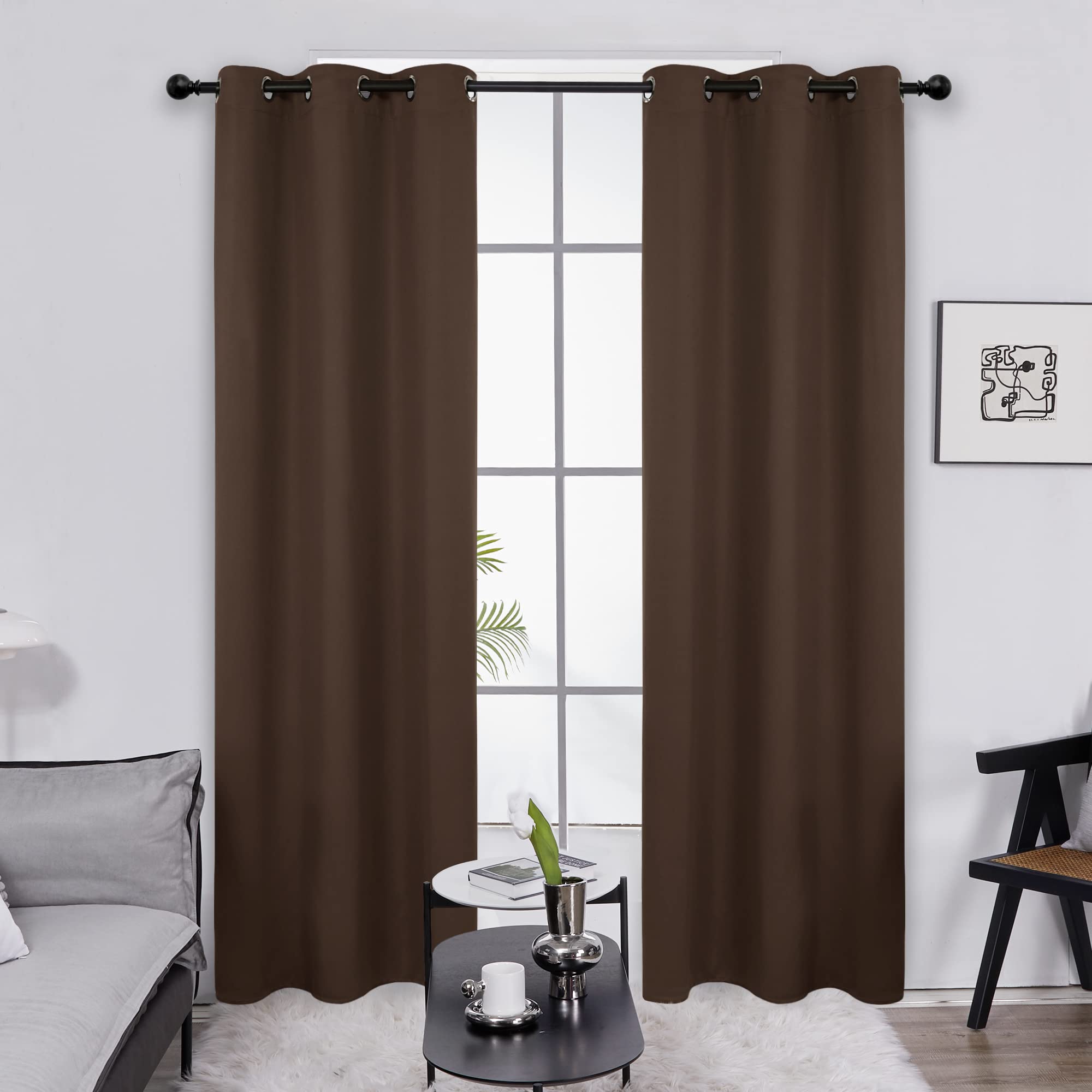Deconovo Blackout Wide Curtain Panel, Grommet Top Thermal Insulated Room Darkening Drape for Bedroom Living Room, Khaki Divider, 100W x 84L Inch, Pack of 1