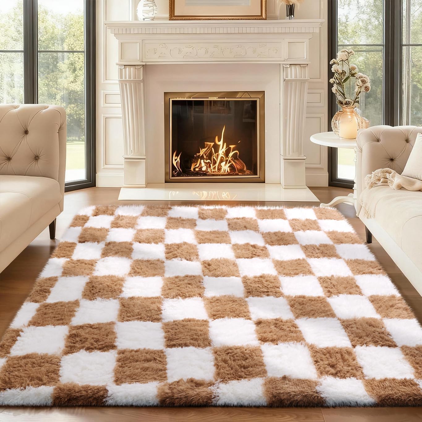 Ophanie Beige Rugs for Living Room Bedroom, 5x8 Fluffy Fuzzy Furry Carpet, Plush Soft Shaggy Bedside Indoor Floor Area Rug for Kids Girls Boys Baby Teen Dorm Nursery Home Decor Aesthetic