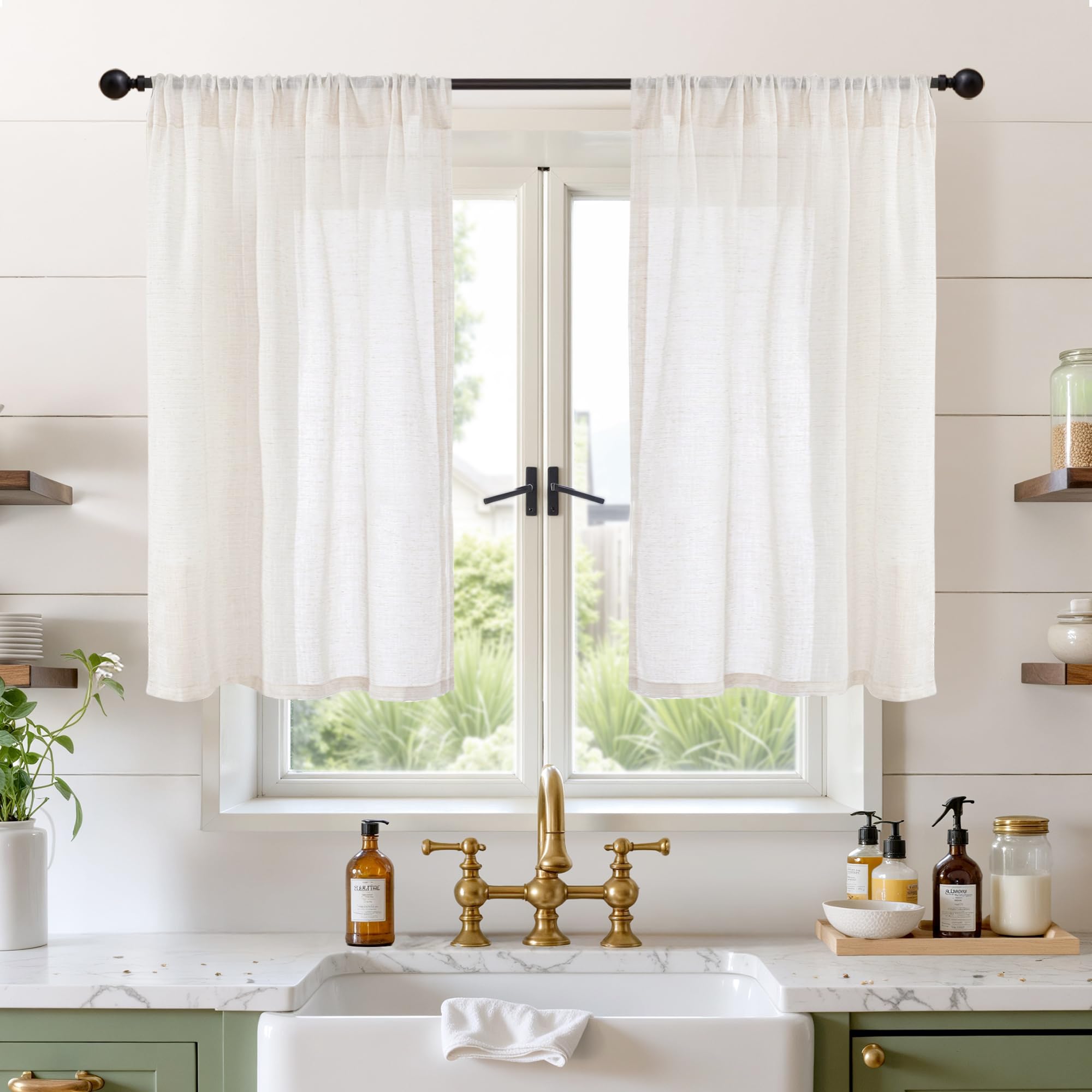 BGment 90 Inches Long Curtains Linen Semi Sheer, Light Filtering Window Treatments Drapes with Rod Pocket Lightweight for Living Room Bedroom, 2 Panels, 52 Inch Wide Each Panel