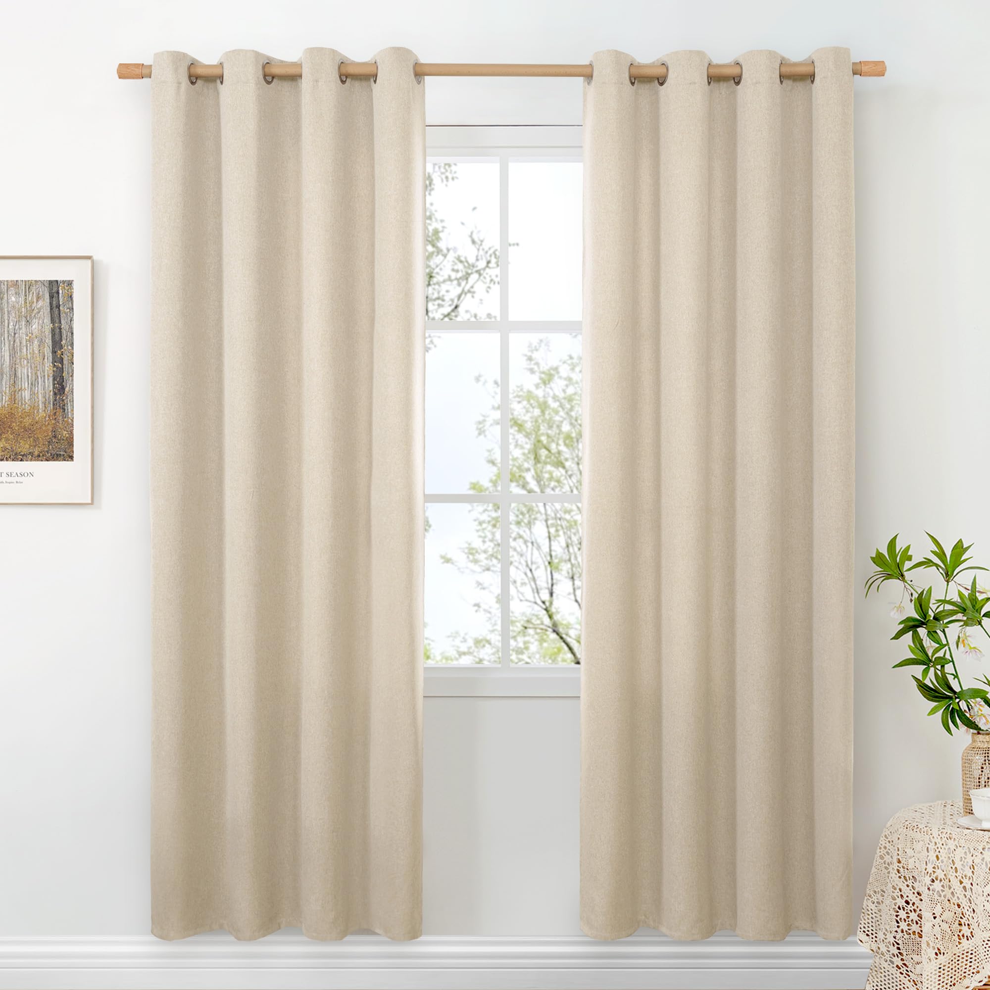 BGment Linen Curtains 95 Inch Long for Living Room 2 Panels, Thick Textured Privacy Floor Length Window Drapes Non See Through for Bedroom Farmhouse Light Filtering Grommet Top, Each 52 Inch Wide