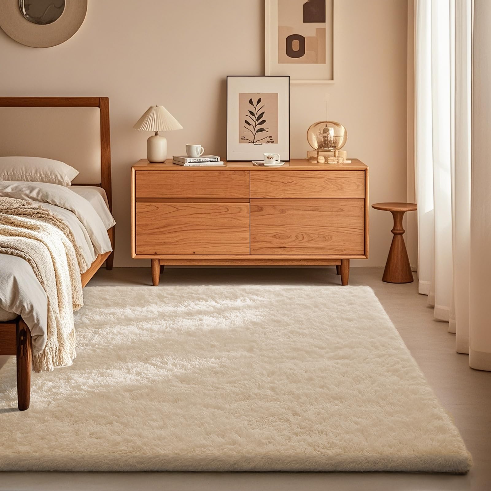 Ophanie Beige Rugs for Living Room Bedroom, 5x8 Fluffy Fuzzy Furry Carpet, Plush Soft Shaggy Bedside Indoor Floor Area Rug for Kids Girls Boys Baby Teen Dorm Nursery Home Decor Aesthetic
