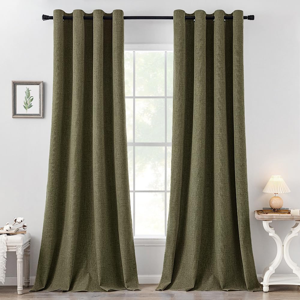 MIULEE 100% Blackout Linen Curtains for Bedroom Thermal Insulated Birch Grommet Room Darkening Curtains & Drapes for Living Room Nursery 52 x 96 Inch (2 Panels)