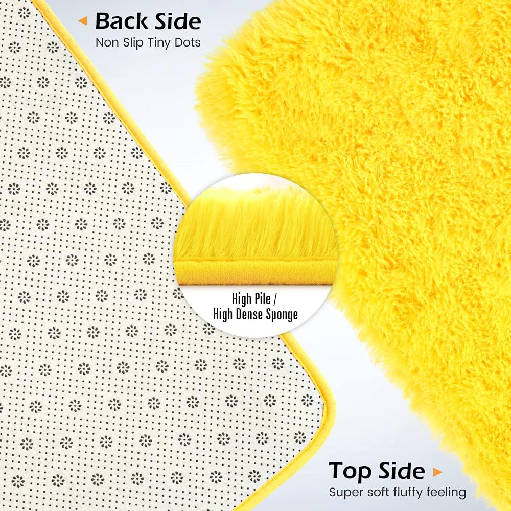 Amearea Yellow 6×9ft Soft Shag Rug, Non-slip Fluffy Carpet for Bedroom, Living Room & Nursery