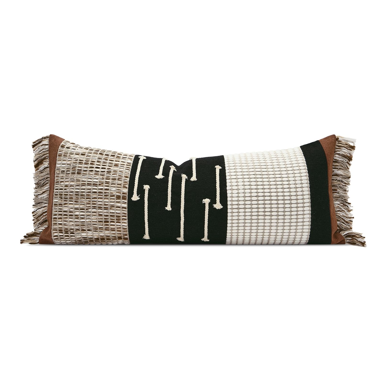 Luxury Zebra Lumbar Pillow Cover with Brown Tassel Trim, Zebra Pattern Jacquard Design Decorative Pillow Case for Sofa Bedroom Living Room, 12x20 Inch (Single Pack)