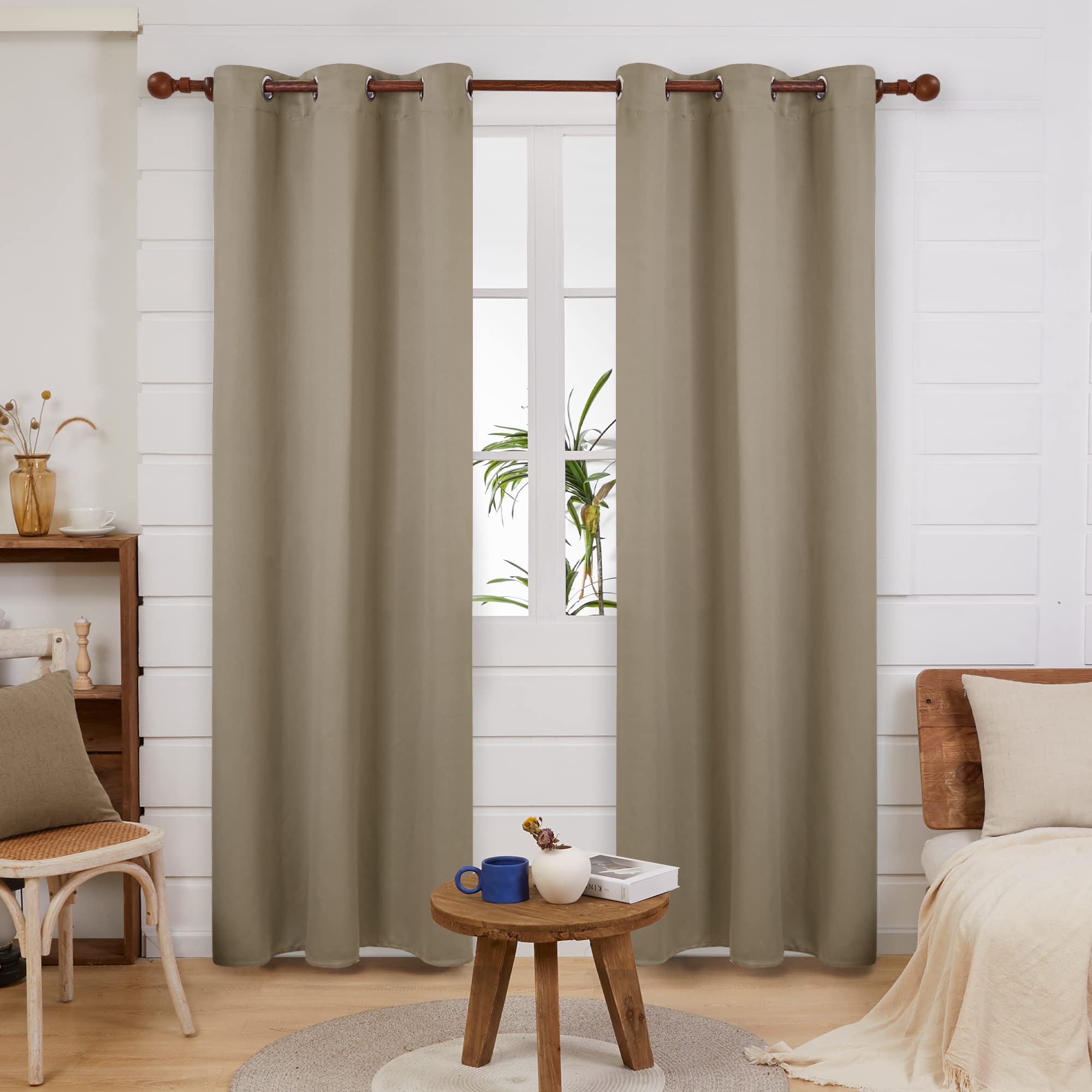 Deconovo Blackout Wide Curtain Panel, Grommet Top Thermal Insulated Room Darkening Drape for Bedroom Living Room, Khaki Divider, 100W x 84L Inch, Pack of 1