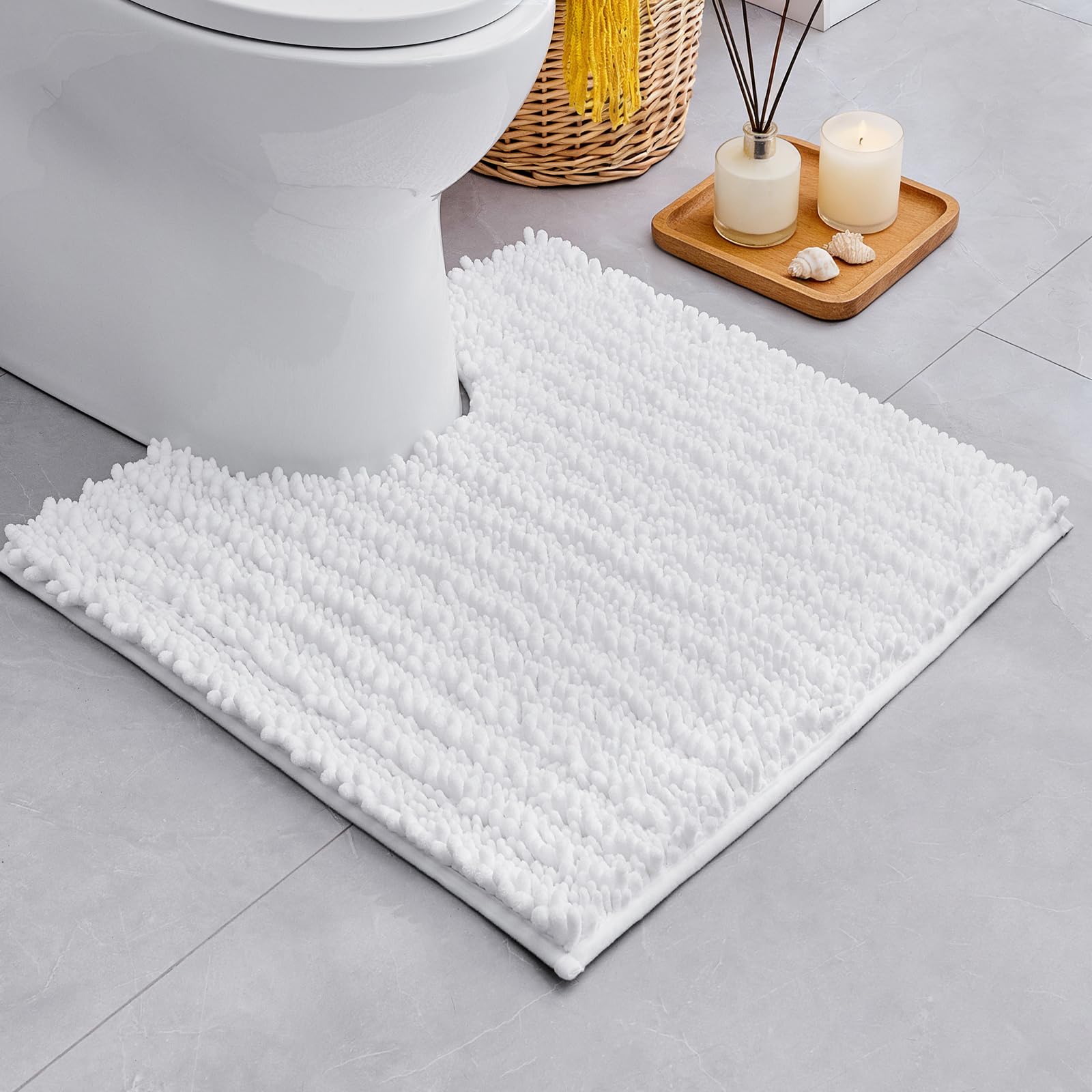 Bathroom Rugs Non Slip Washable 70x24, Extra Thick Soft Chenille Absorbent Bath Mat, High Density Barrier Non Slip Backing, Quick Dry Plush Shaggy Floor Carpet for Tub&Shower, White