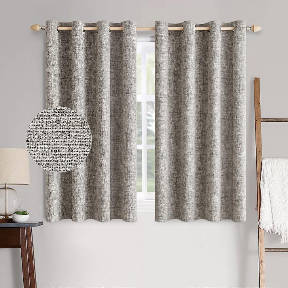 MIULEE 100% Blackout Linen Curtains for Bedroom Thermal Insulated Birch Grommet Room Darkening Curtains & Drapes for Living Room Nursery 52 x 96 Inch (2 Panels)