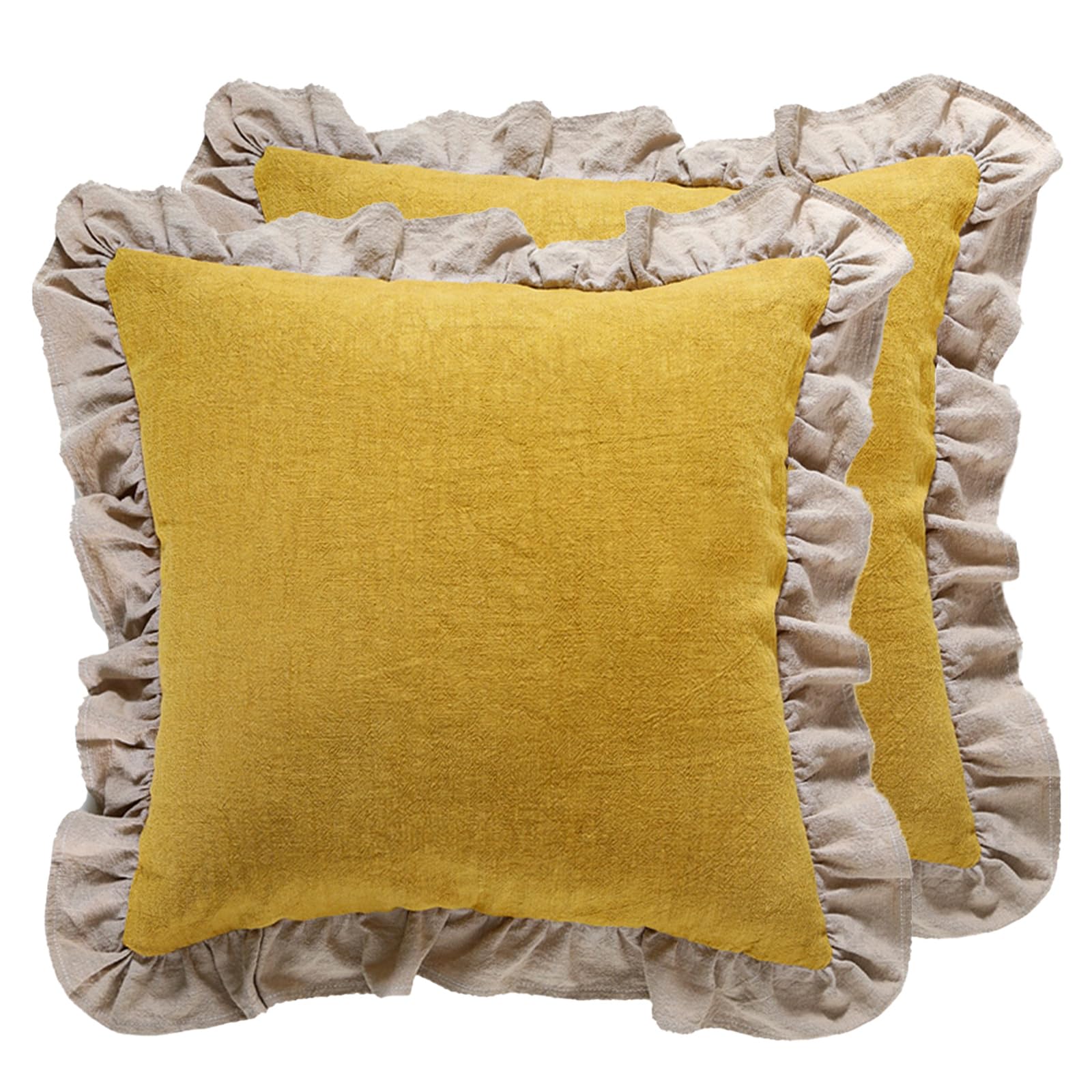patdrea Rhodo Shabby Chic Decorative Throw Pillow Covers 22x22 Set of 2,Farmhouse Red Linen Pillow Covers with Ruffles,Square Sturdy Throw Pillow Case for Couch Sofa Bed Living Room