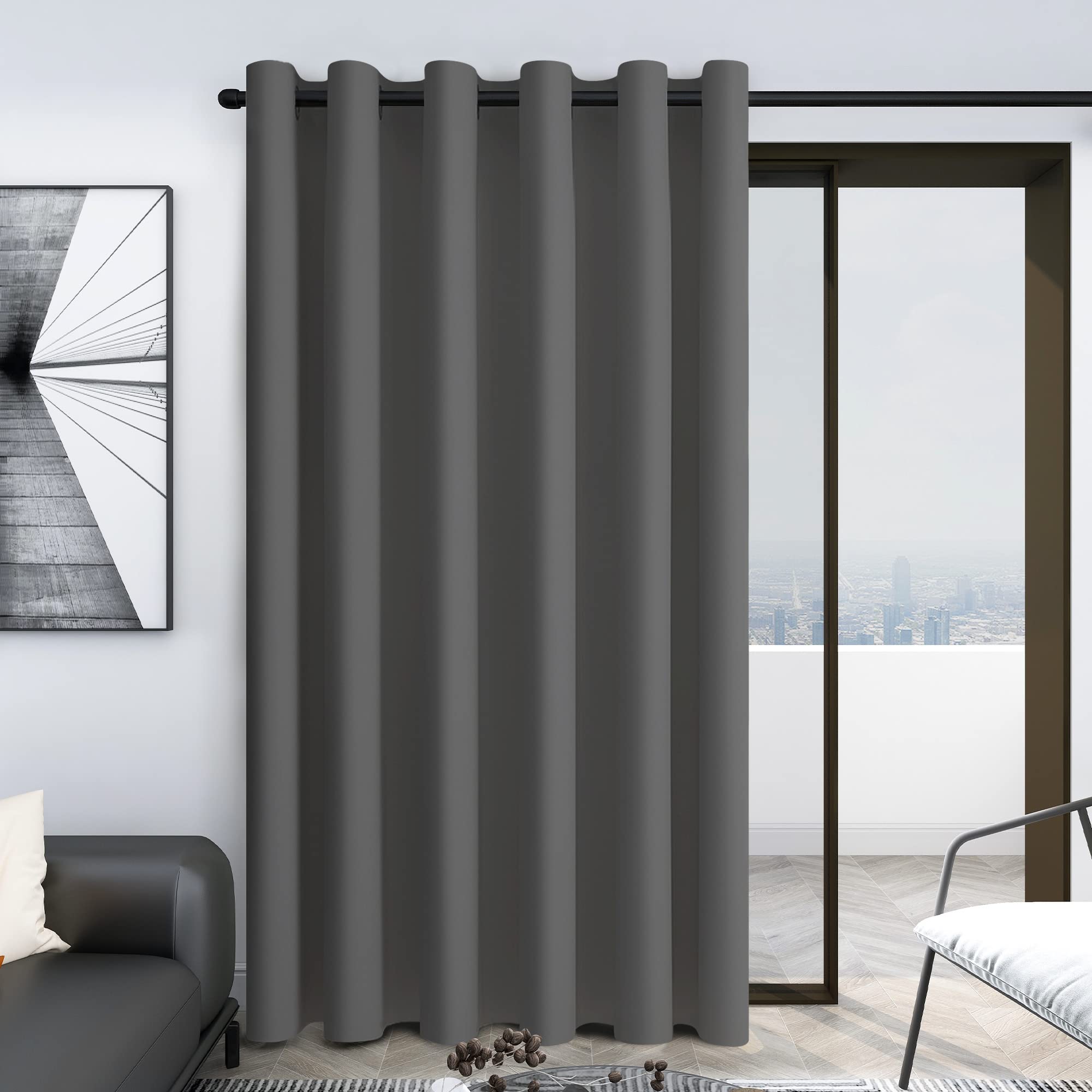 Deconovo Blackout Wide Curtain Panel, Grommet Top Thermal Insulated Room Darkening Drape for Bedroom Living Room, Khaki Divider, 100W x 84L Inch, Pack of 1