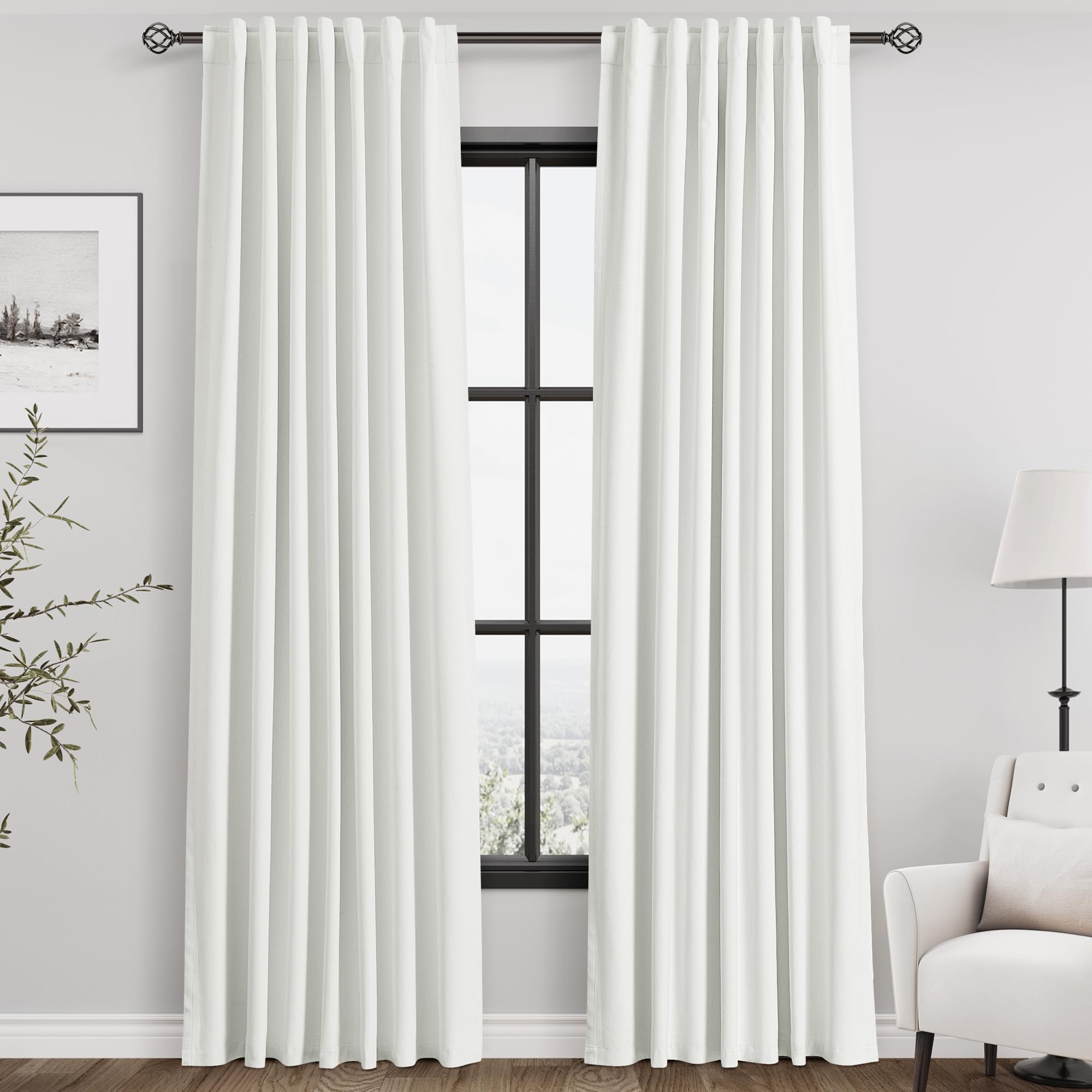 Nanspring Light Grey 100% Blackout Linen Curtains for Bedroom 90 Inches Long Back Tab Thermal Insulated Modern Luxury Simple Black Out Curtain for Living Room Dining Room Drapes 52x90, 2 Panels
