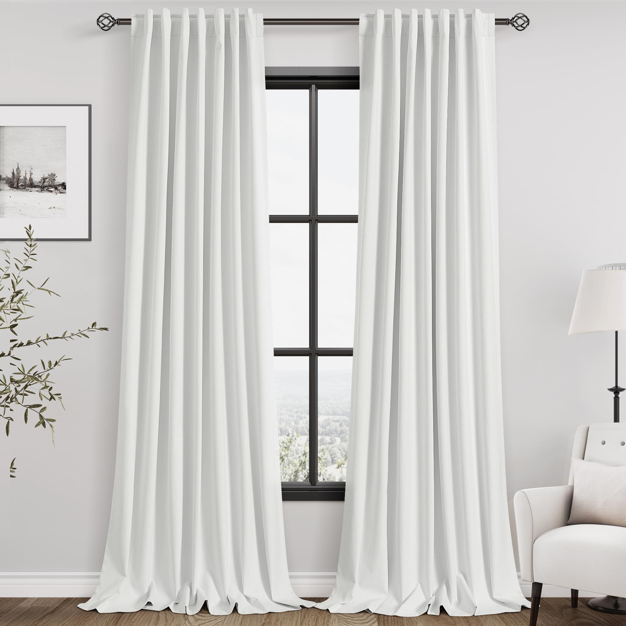 Nanspring Light Grey 100% Blackout Linen Curtains for Bedroom 90 Inches Long Back Tab Thermal Insulated Modern Luxury Simple Black Out Curtain for Living Room Dining Room Drapes 52x90, 2 Panels