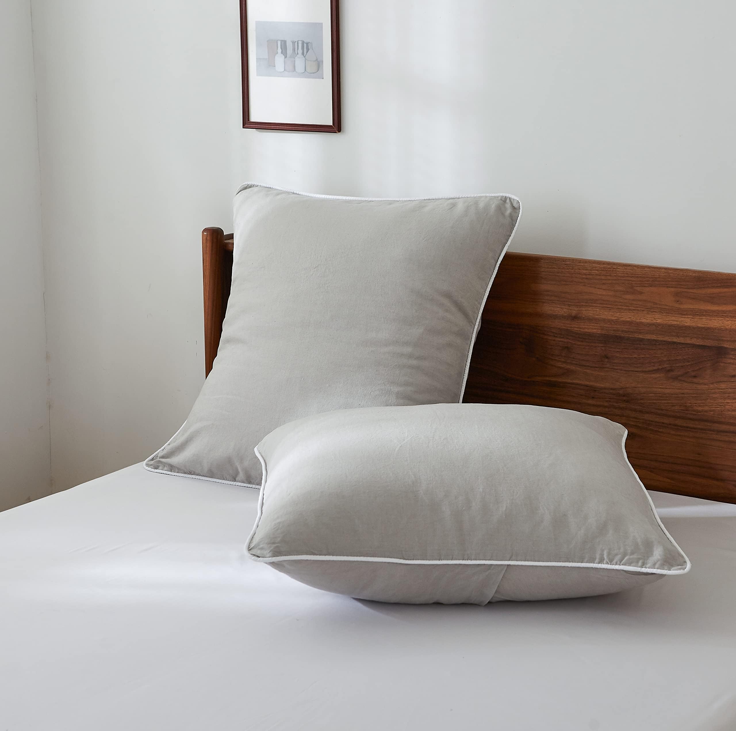 Simple&Opulence 100% Linen Euro Sham Pillow Covers Belgian Flax-Set of 2, Decorative Pillow Cover with Tassels, Boho Shabby Chic Style for Couch/Bed, Natural Linen, 26" x 26"