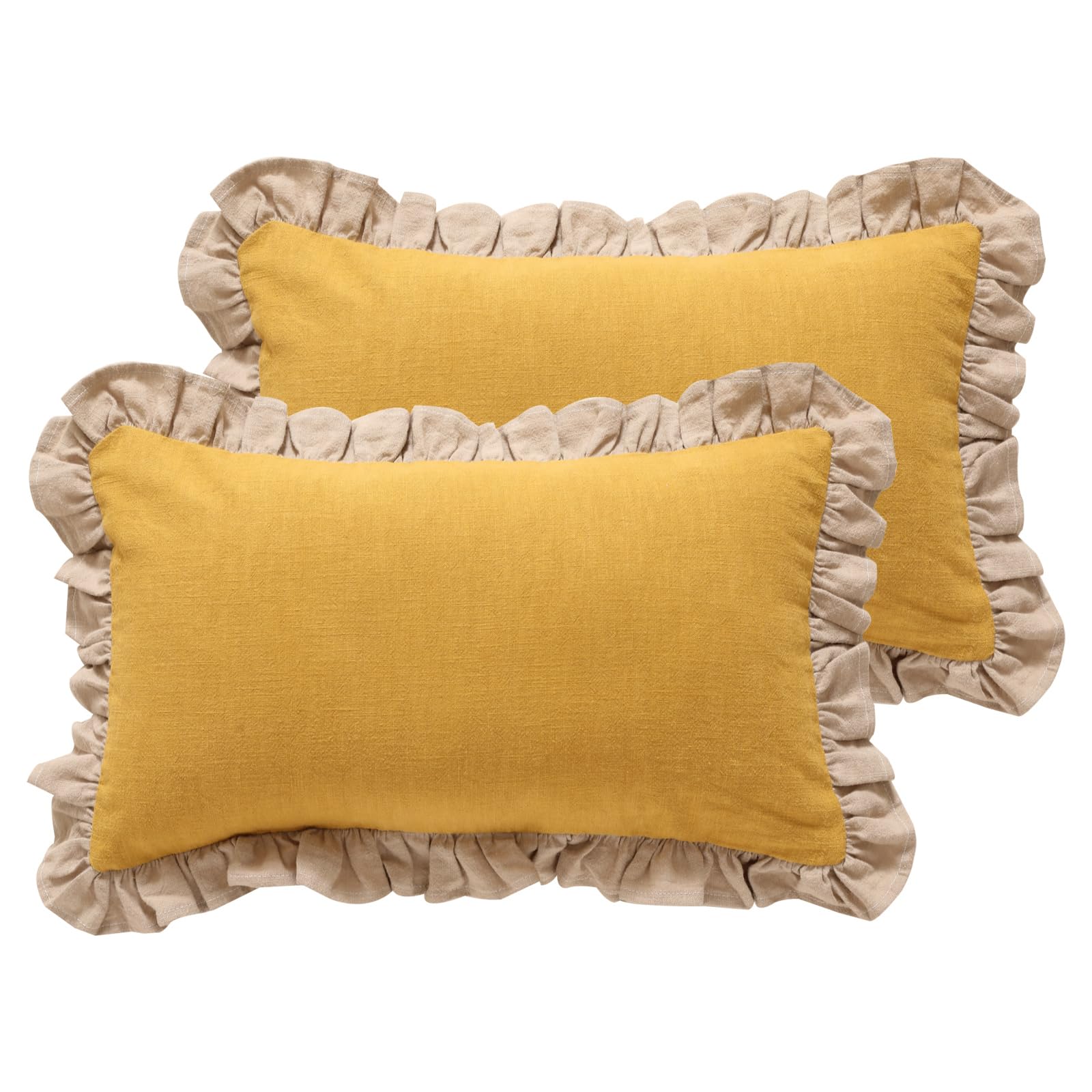 patdrea Rhodo Shabby Chic Decorative Throw Pillow Covers 22x22 Set of 2,Farmhouse Red Linen Pillow Covers with Ruffles,Square Sturdy Throw Pillow Case for Couch Sofa Bed Living Room