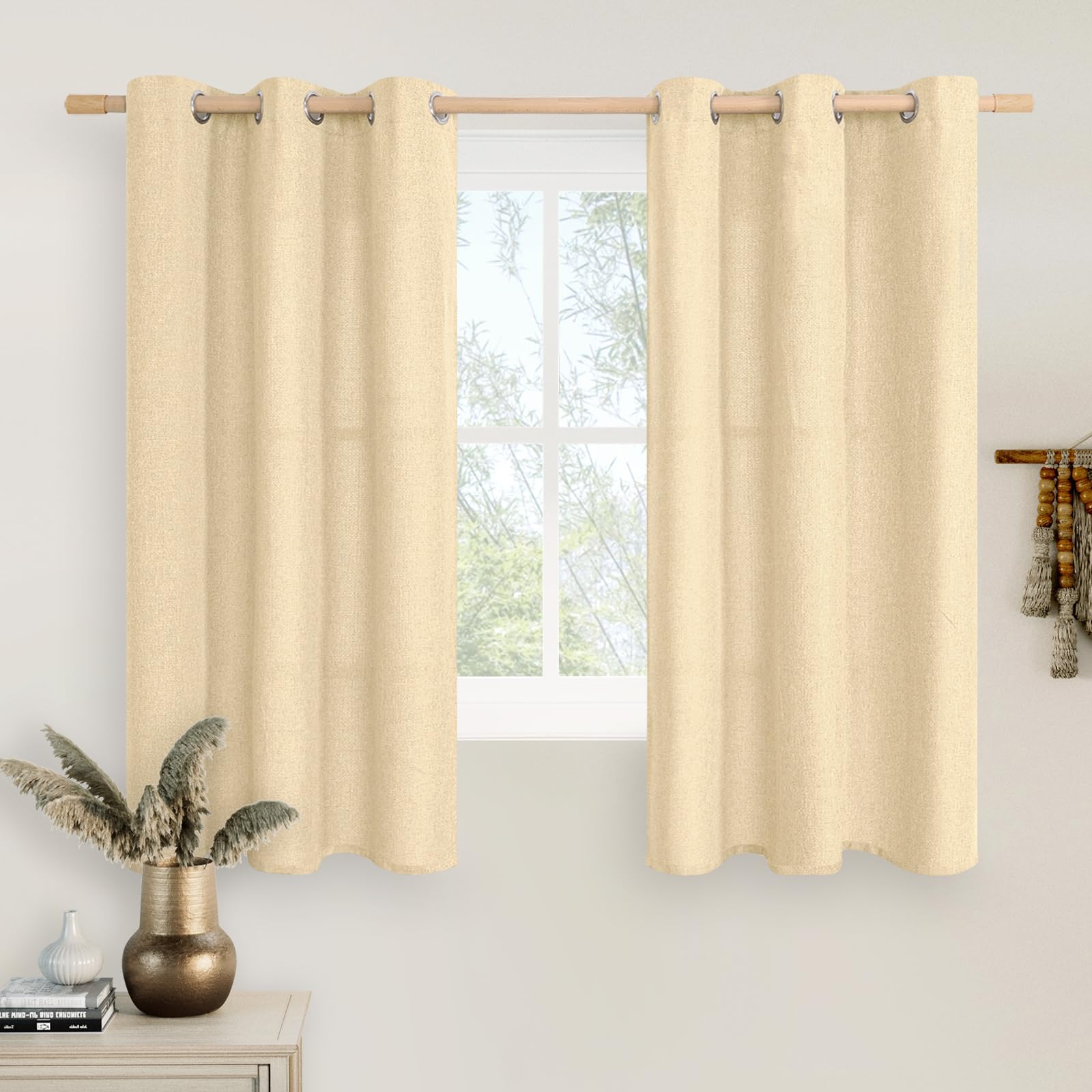 LAMIT Natural Beige Linen Curtains for Bedroom, 84 inches Grommet Thermal Insulated Thick Burlap Farmhouse Neutral Curtains Noise Reducing Light Filtering Drapes for Living Room, 2 Panels, W60 x L84