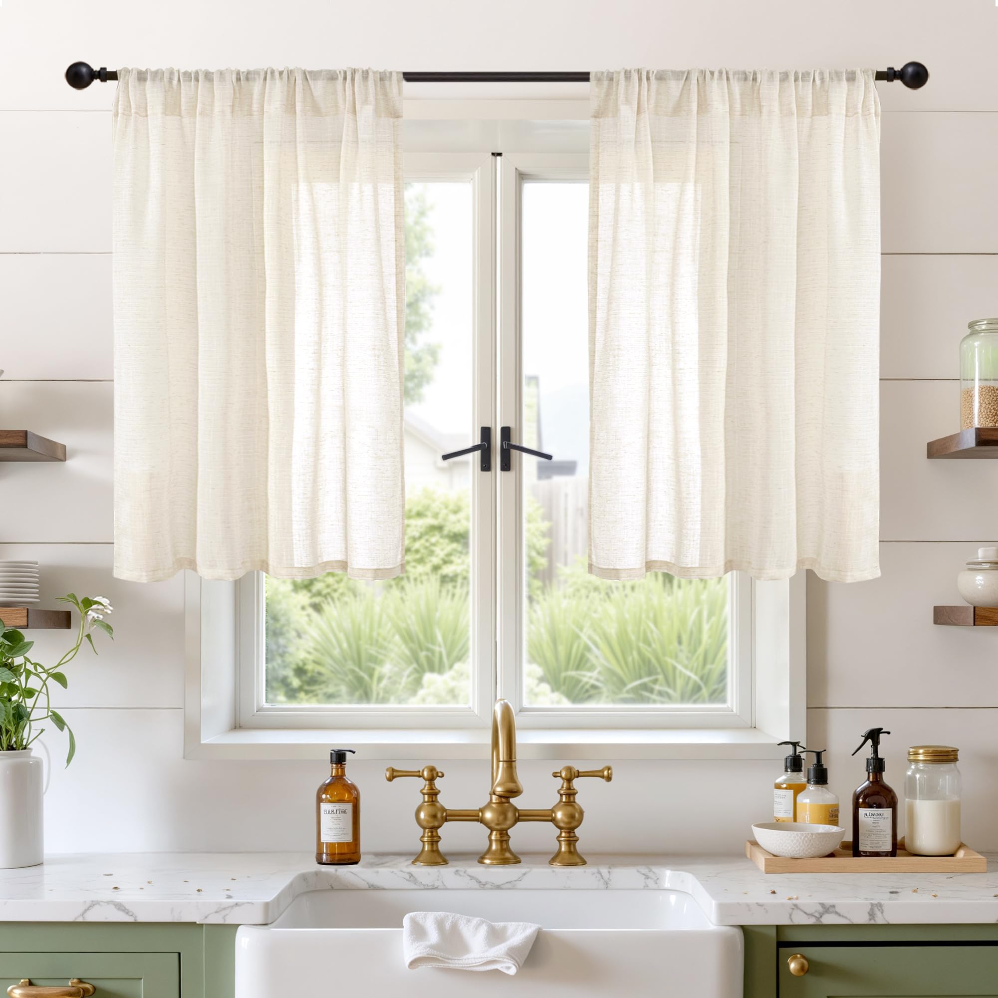 BGment 90 Inches Long Curtains Linen Semi Sheer, Light Filtering Window Treatments Drapes with Rod Pocket Lightweight for Living Room Bedroom, 2 Panels, 52 Inch Wide Each Panel
