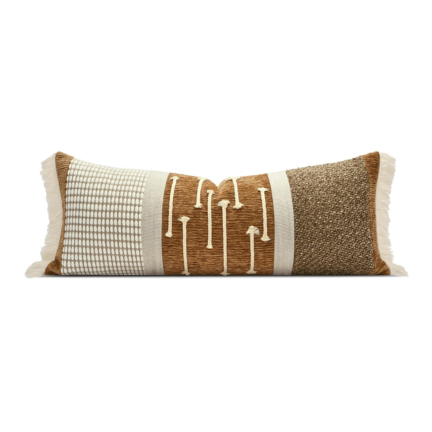 Luxury Zebra Lumbar Pillow Cover with Brown Tassel Trim, Zebra Pattern Jacquard Design Decorative Pillow Case for Sofa Bedroom Living Room, 12x20 Inch (Single Pack)