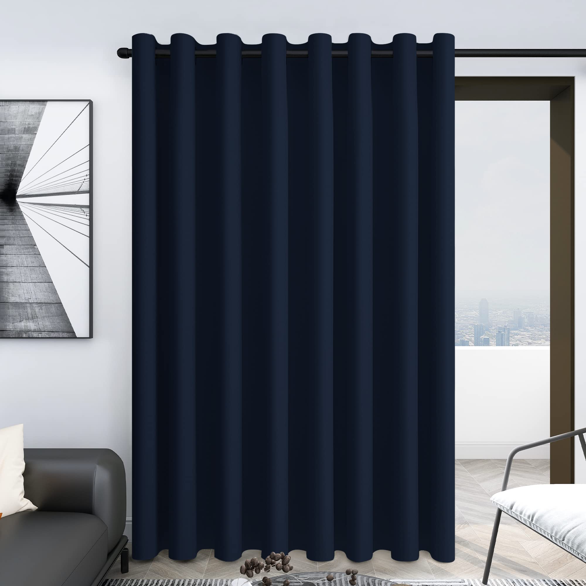 Deconovo Blackout Wide Curtain Panel, Grommet Top Thermal Insulated Room Darkening Drape for Bedroom Living Room, Khaki Divider, 100W x 84L Inch, Pack of 1