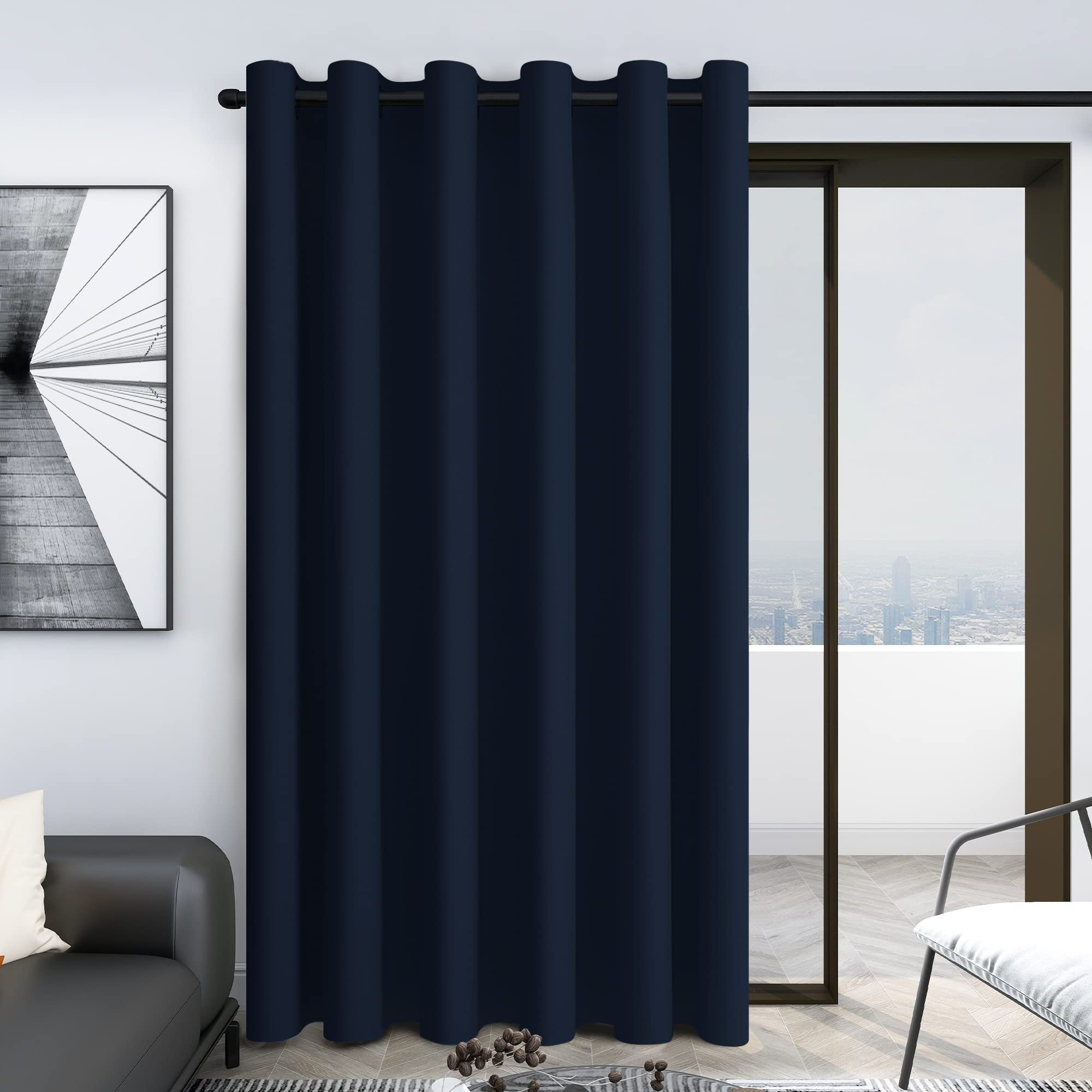 Deconovo Blackout Wide Curtain Panel, Grommet Top Thermal Insulated Room Darkening Drape for Bedroom Living Room, Khaki Divider, 100W x 84L Inch, Pack of 1