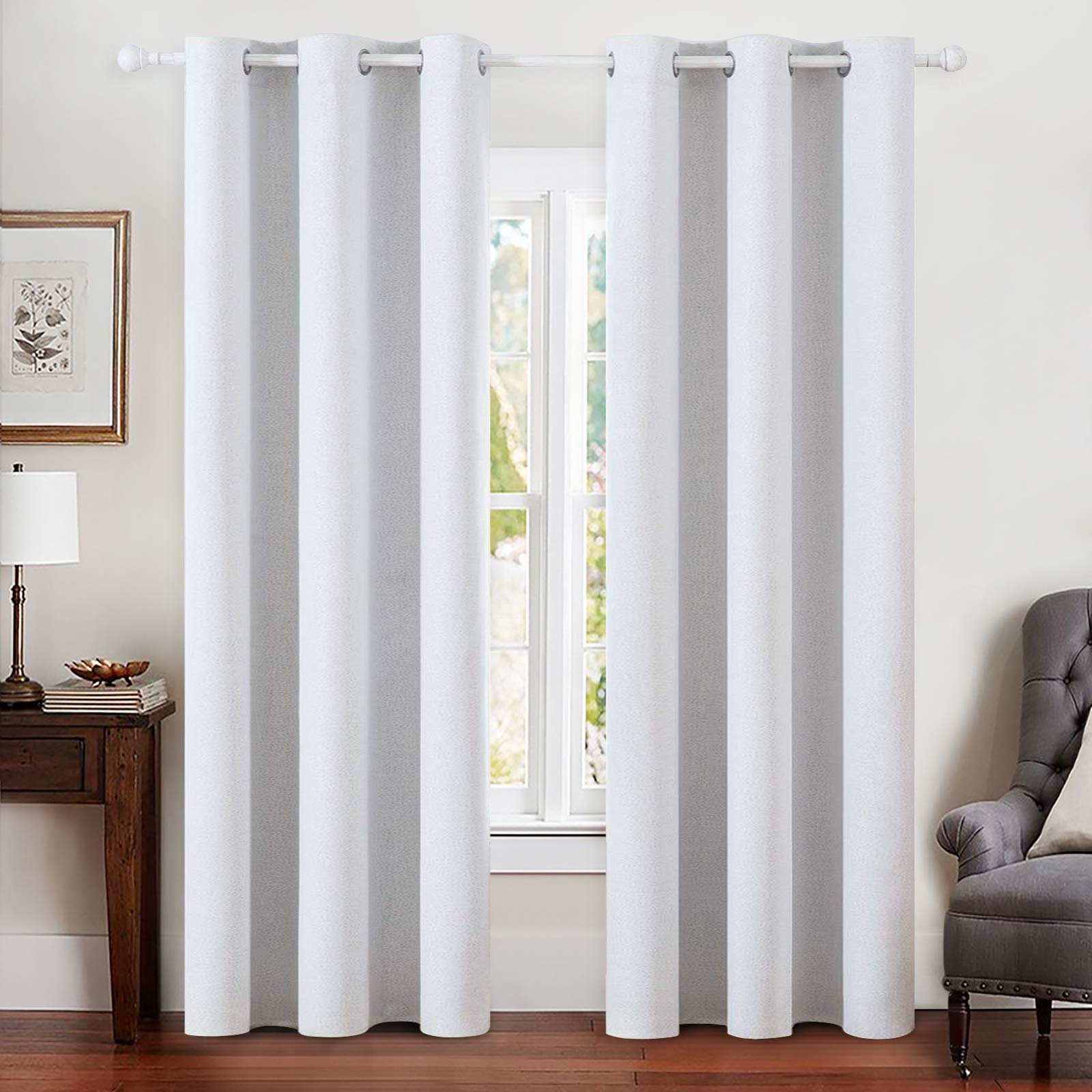 MIULEE 100% Blackout Linen Curtains for Bedroom Thermal Insulated Birch Grommet Room Darkening Curtains & Drapes for Living Room Nursery 52 x 96 Inch (2 Panels)