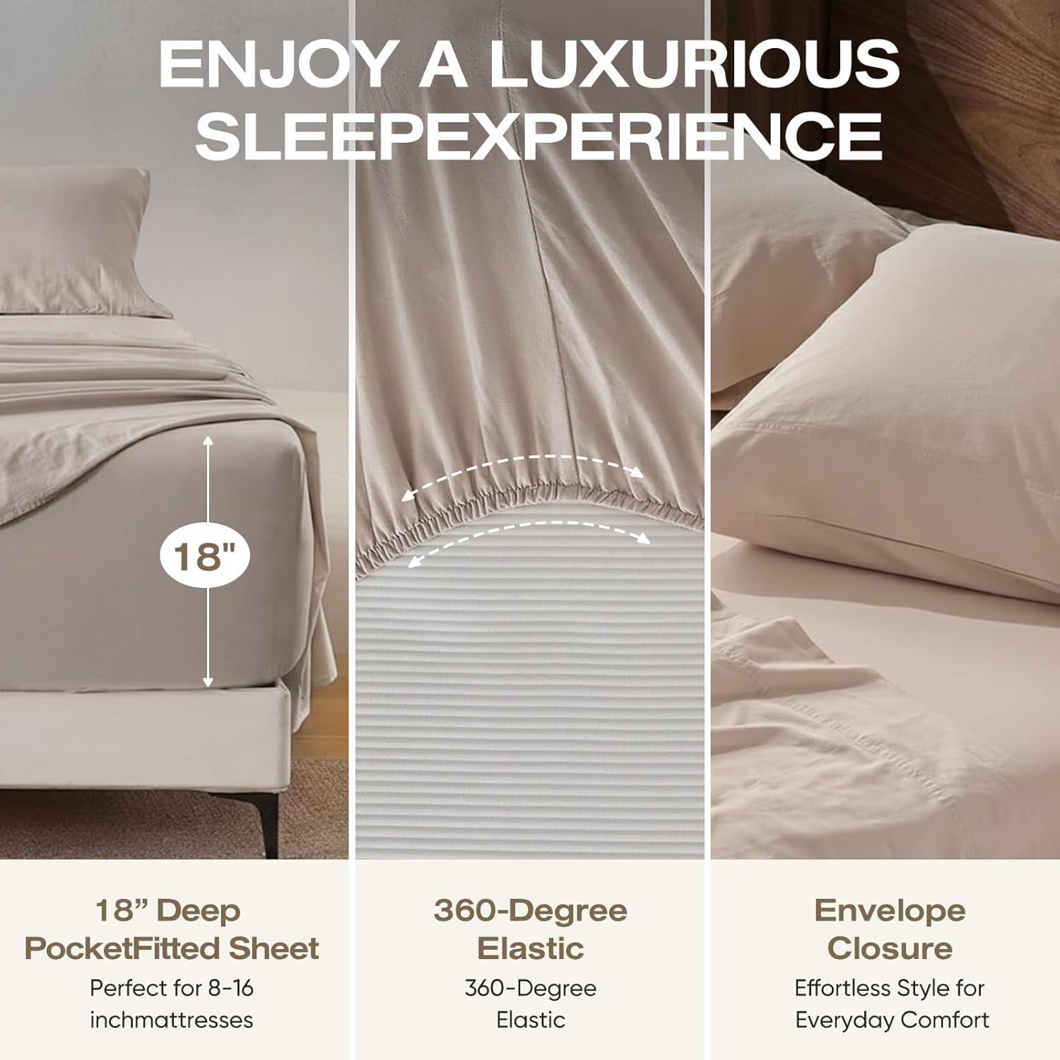 4-Piece Pure Linen Blend Sheet Set, 18" Deep Pocket, Soft Breathable All-Season Bedding for Hot Sleepers