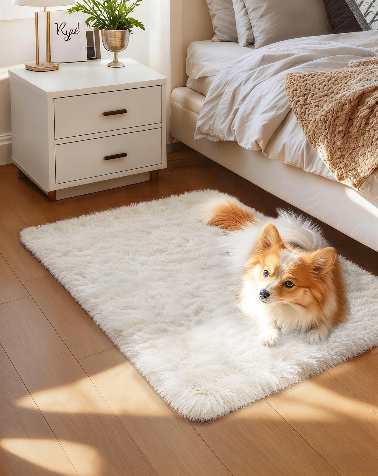 Ophanie Beige Rugs for Living Room Bedroom, 5x8 Fluffy Fuzzy Furry Carpet, Plush Soft Shaggy Bedside Indoor Floor Area Rug for Kids Girls Boys Baby Teen Dorm Nursery Home Decor Aesthetic