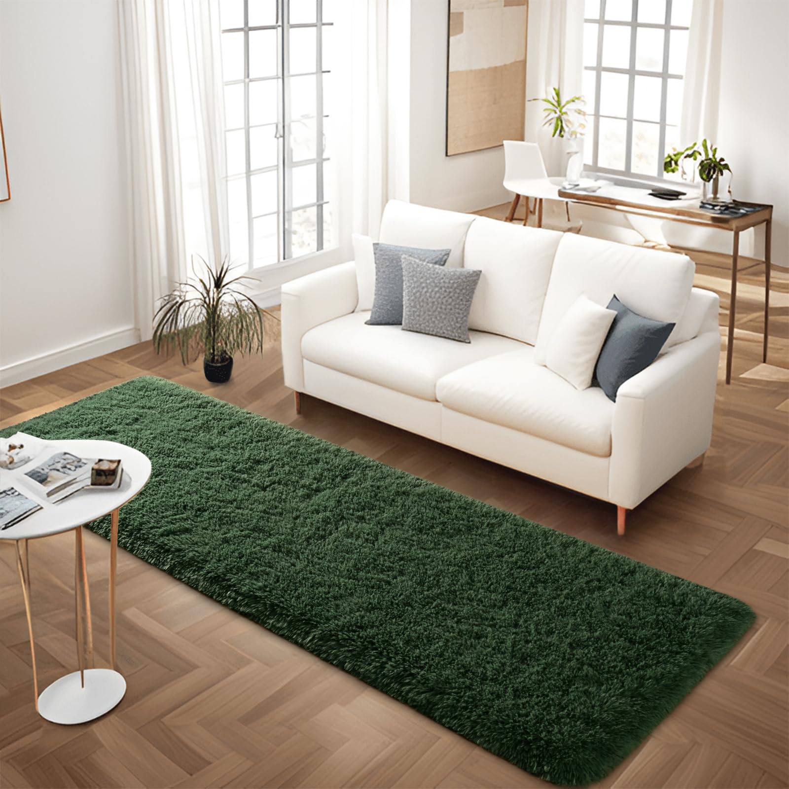 Fluffy Dark Green 6x9 Area Rugs for Living Room, Extra Large Rug for Bedroom Decor, Big Shaggy Floor Carpet, Soft Plush Thick Non-Slip Rectangle Carpets for Home Decor