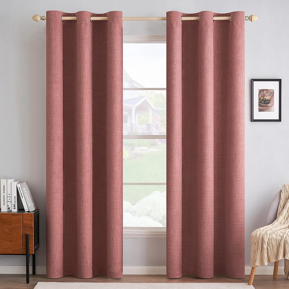 MIULEE 100% Blackout Linen Curtains for Bedroom Thermal Insulated Birch Grommet Room Darkening Curtains & Drapes for Living Room Nursery 52 x 96 Inch (2 Panels)