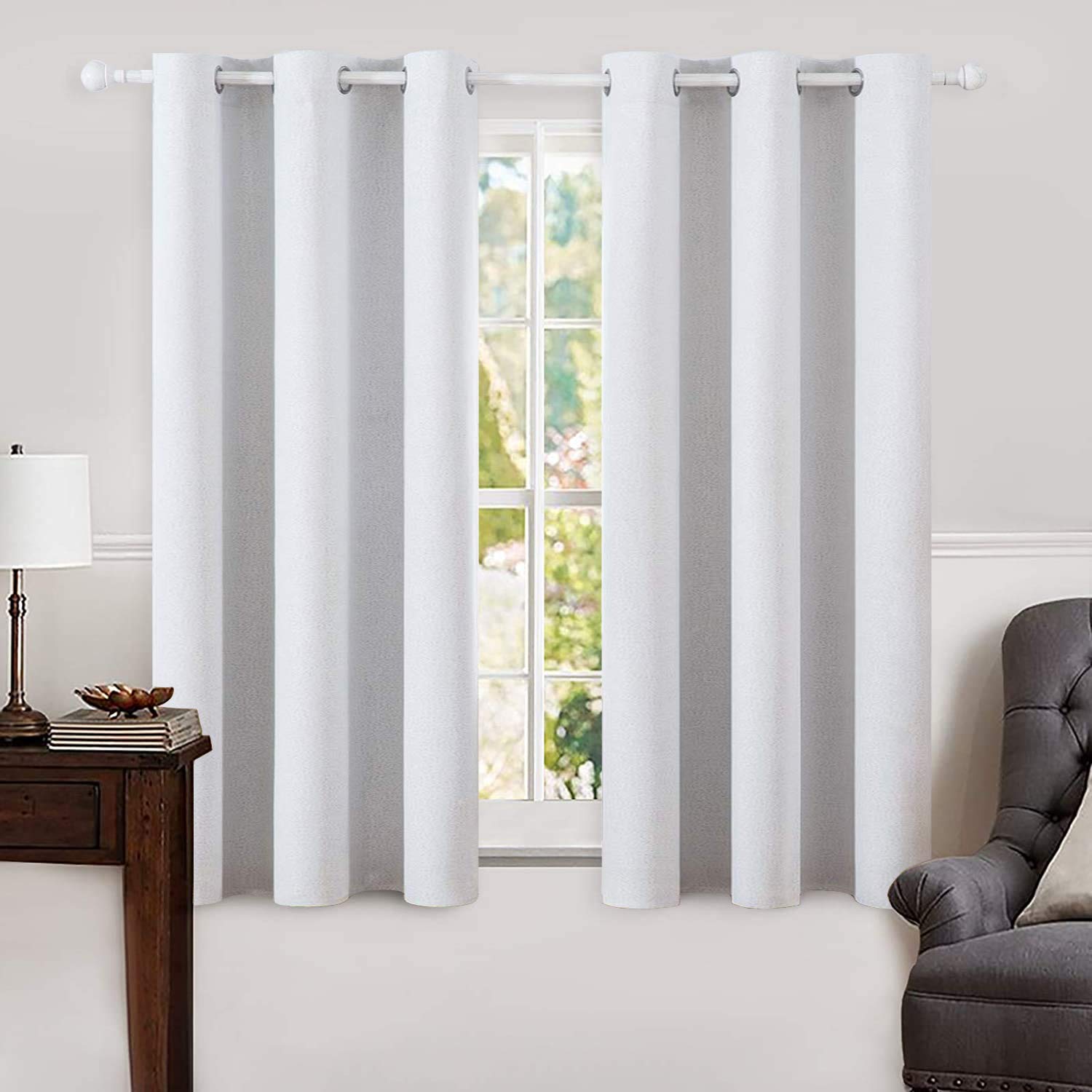 MIULEE 100% Blackout Linen Curtains for Bedroom Thermal Insulated Birch Grommet Room Darkening Curtains & Drapes for Living Room Nursery 52 x 96 Inch (2 Panels)