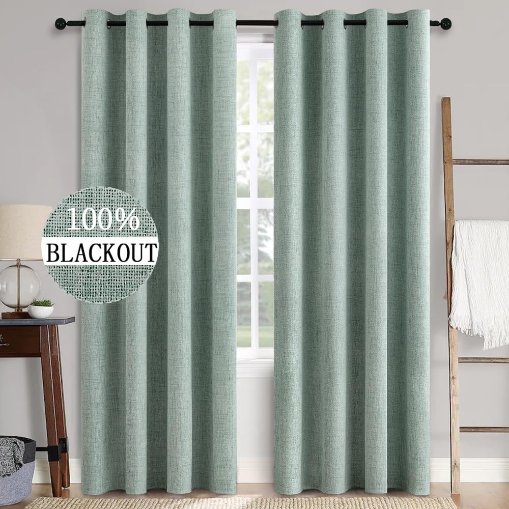 MIULEE 100% Blackout Linen Curtains for Bedroom Thermal Insulated Birch Grommet Room Darkening Curtains & Drapes for Living Room Nursery 52 x 96 Inch (2 Panels)