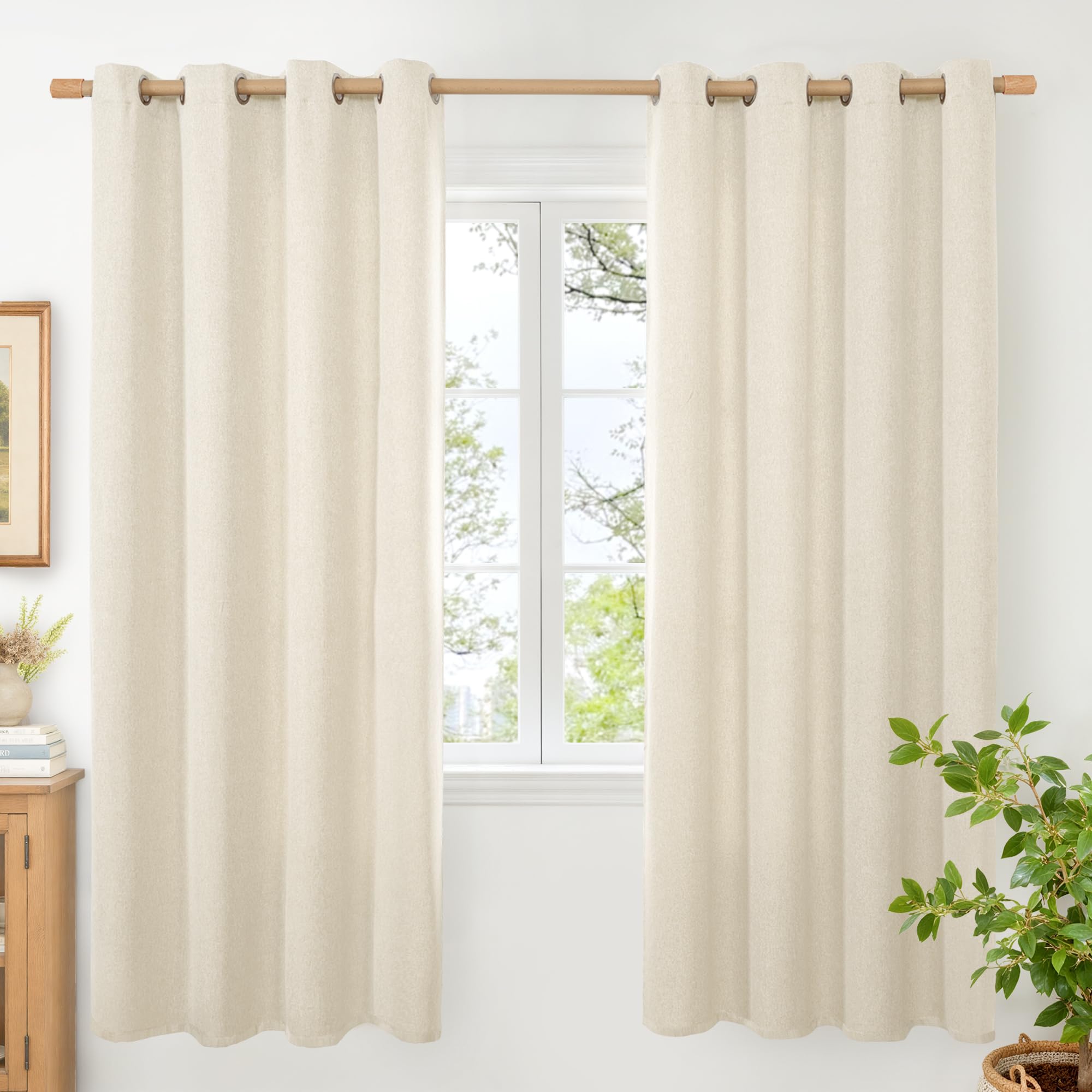 BGment Linen Curtains 95 Inch Long for Living Room 2 Panels, Thick Textured Privacy Floor Length Window Drapes Non See Through for Bedroom Farmhouse Light Filtering Grommet Top, Each 52 Inch Wide