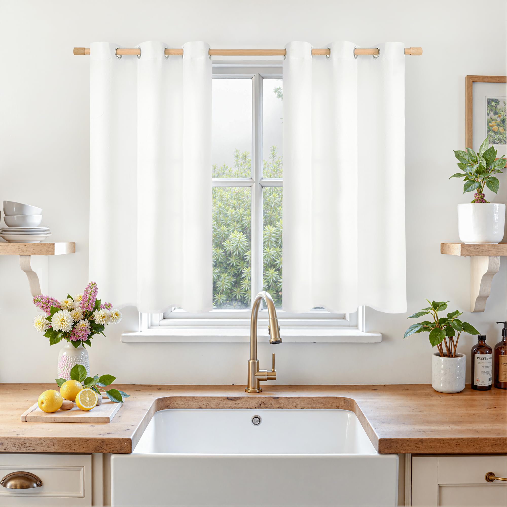 LAMIT Natural Beige Linen Curtains for Bedroom, 84 inches Grommet Thermal Insulated Thick Burlap Farmhouse Neutral Curtains Noise Reducing Light Filtering Drapes for Living Room, 2 Panels, W60 x L84