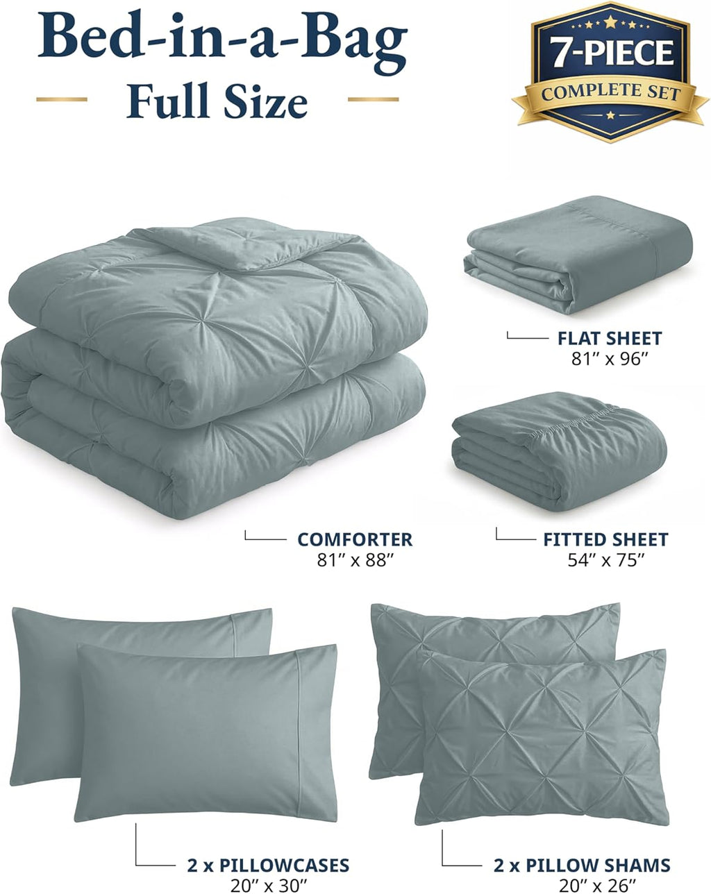 LANE LINEN Full Size Bed Comforter - 7 Piece - Refined Pintuck Finish for Hotel Style Bedding - Breathable Microfiber Bed in a Bag Comforter - Ideal for Apartments & First Homes - French Blue | Hotel sleep feel