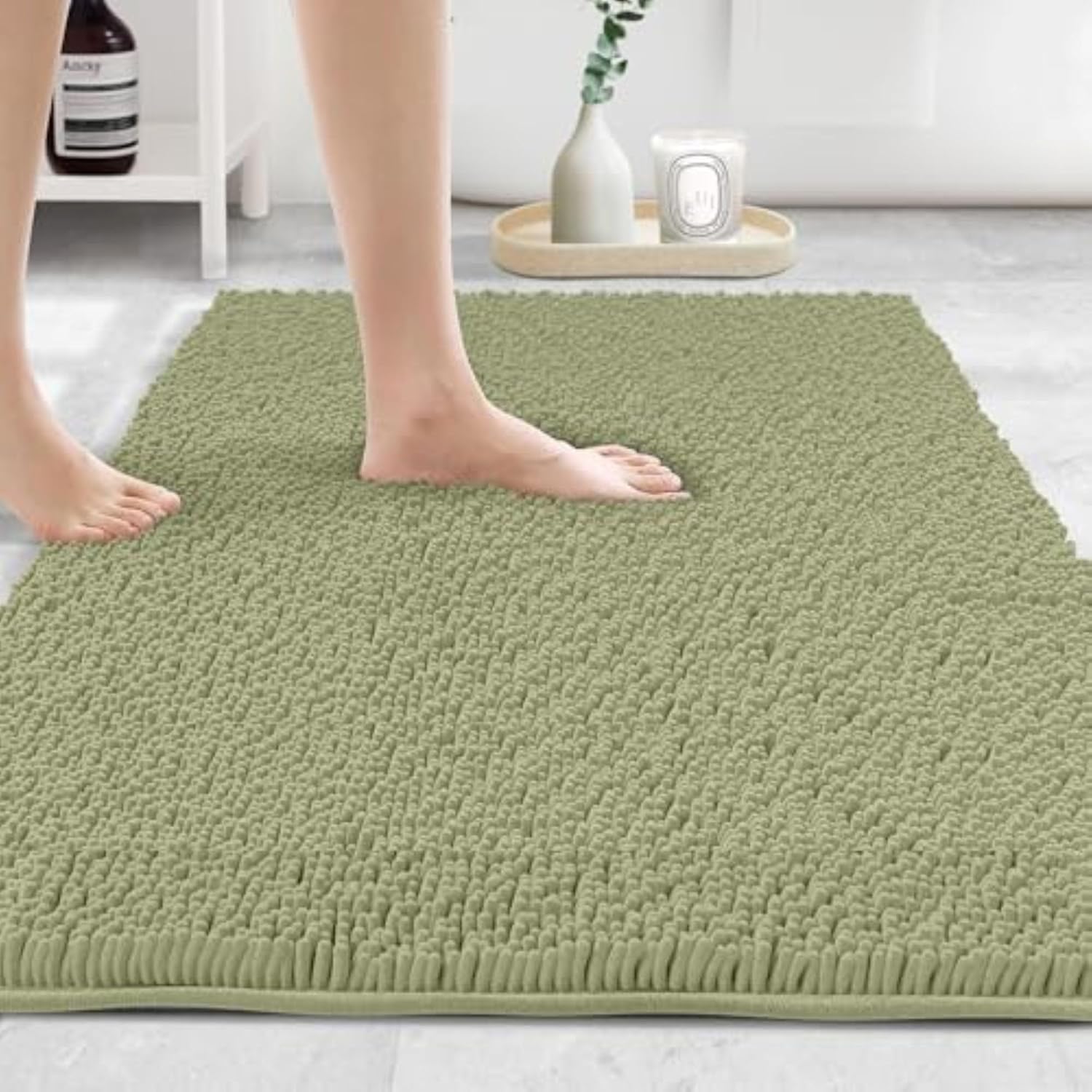 MAYSHINE Plush Shaggy Chenille Bath Mat | Extra Soft, Super Absorbent, Non-Slip Bathroom Rug | Fluffy Microfiber, Area Rug Sets for Bathroom Floor, Kitchen, Living Room | 59"x31" | Beige