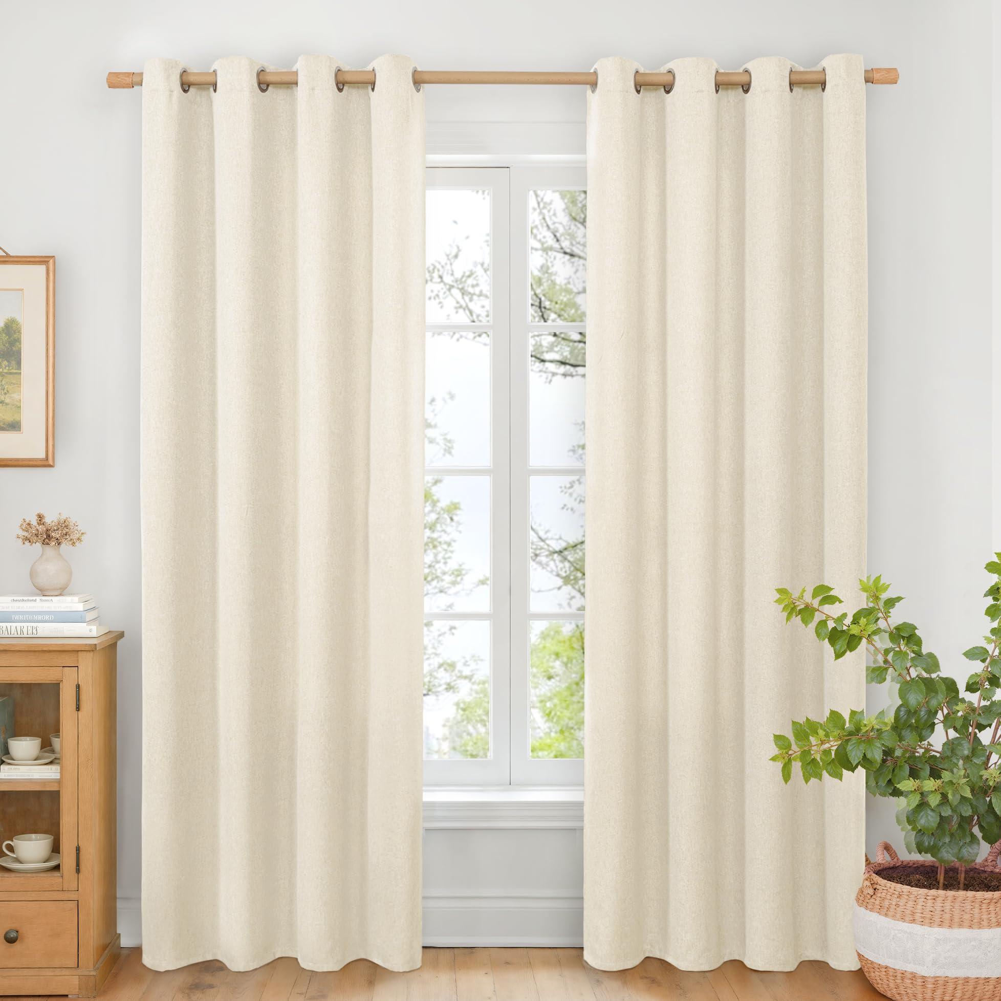 BGment Linen Curtains 95 Inch Long for Living Room 2 Panels, Thick Textured Privacy Floor Length Window Drapes Non See Through for Bedroom Farmhouse Light Filtering Grommet Top, Each 52 Inch Wide