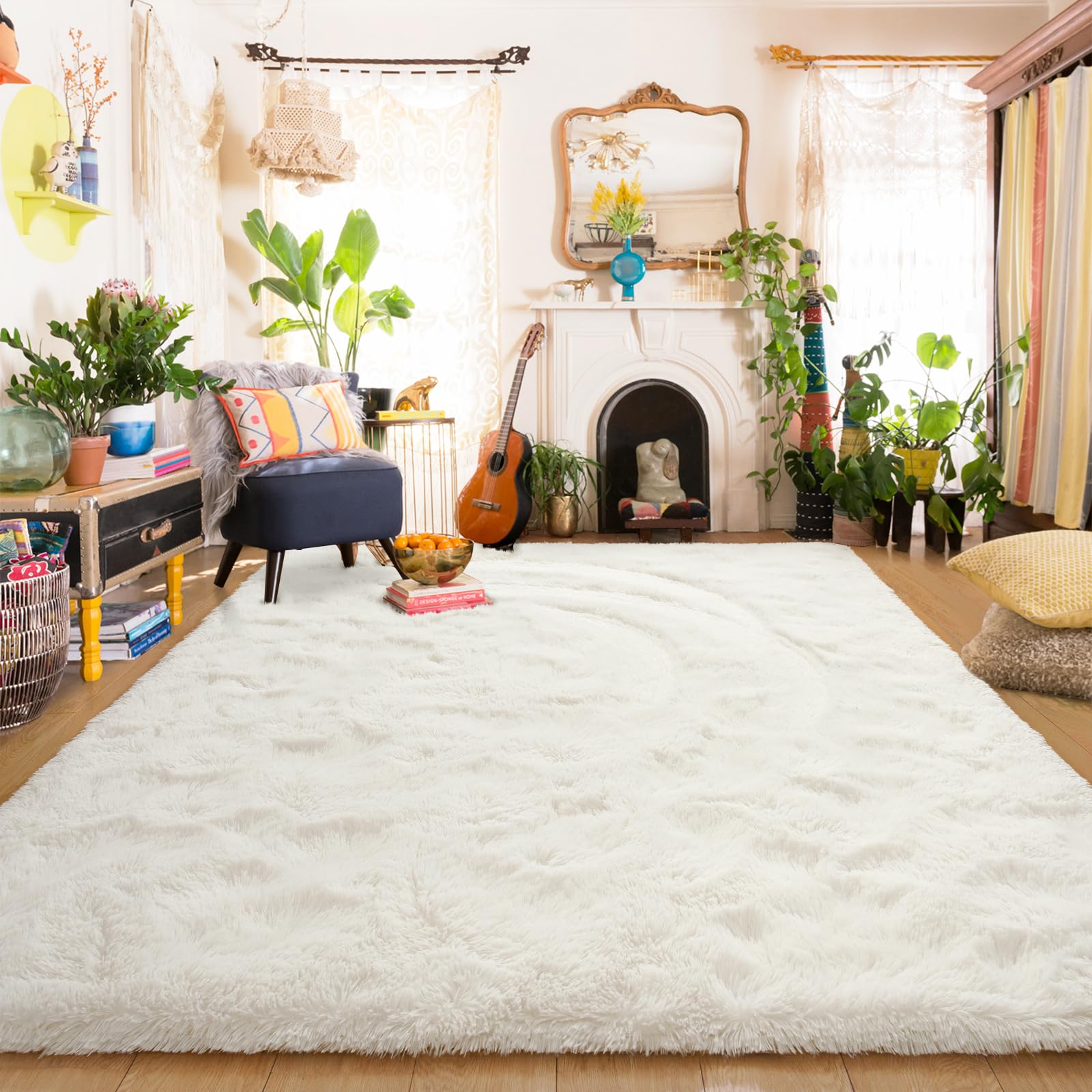 Amearea Yellow 6×9ft Soft Shag Rug, Non-slip Fluffy Carpet for Bedroom, Living Room & Nursery