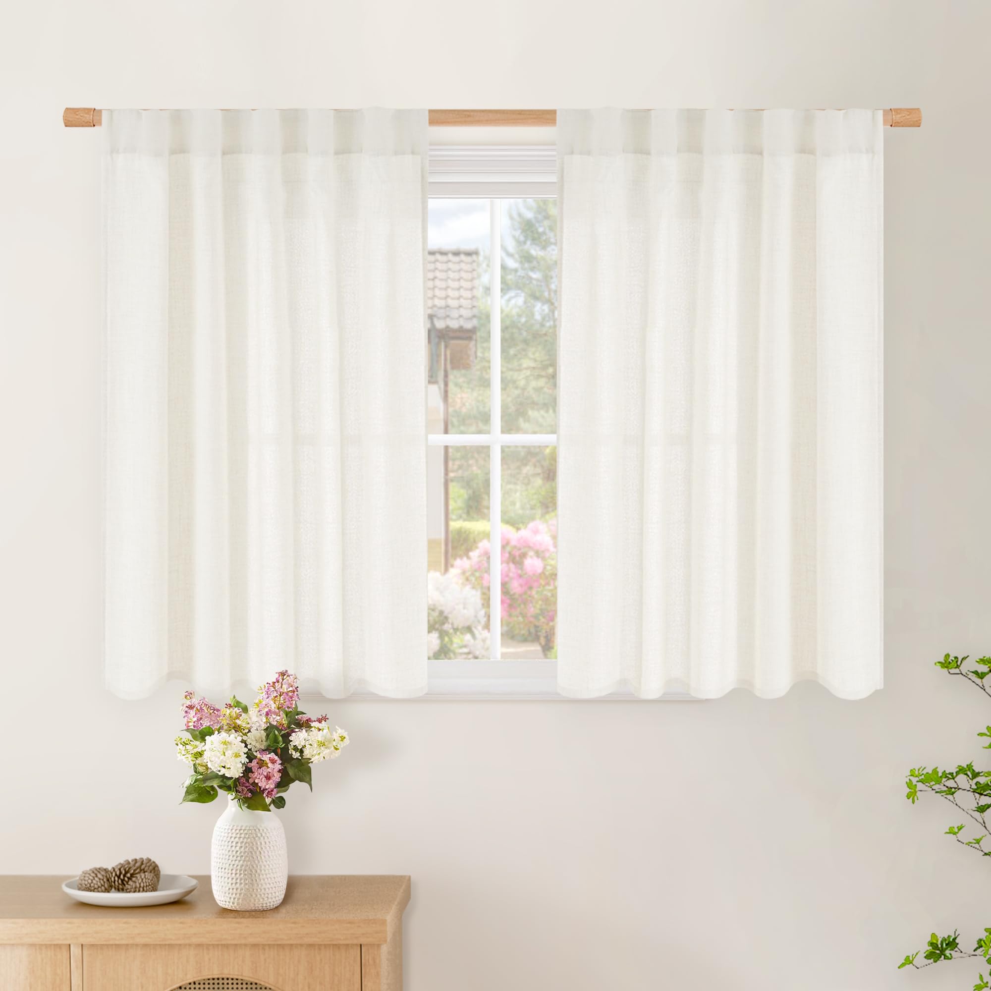 BGment Long 102 Inch Length Linen Curtains for Living Room, Natural Rod Pocket Textured Burlap Drapes Rustic Country Light Filtering for Bedroom Semi Sheer Back Tab, 2 Panel, 52 Inch Wide Each Panel