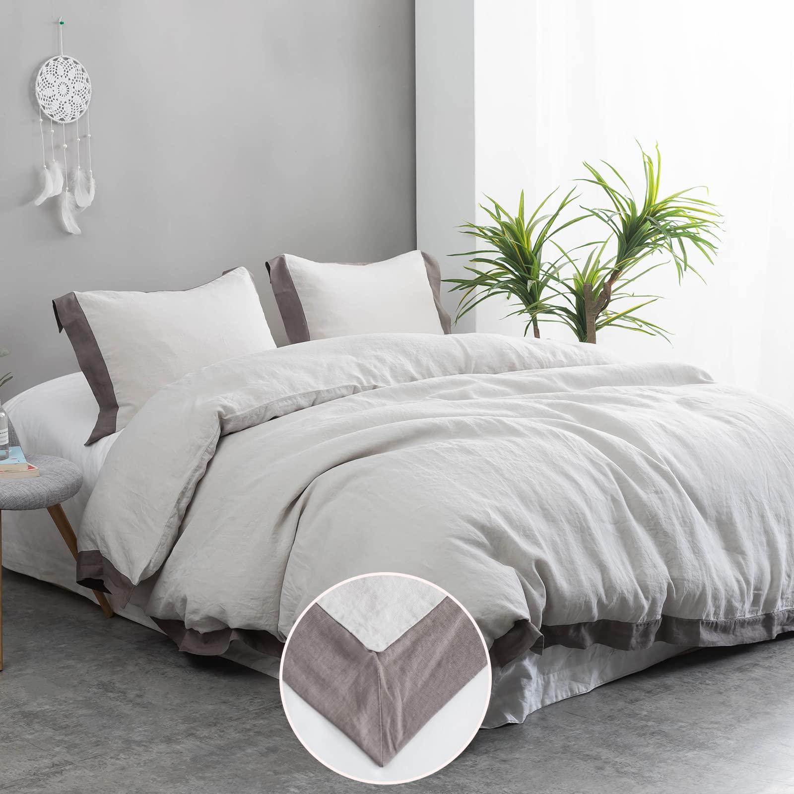 Simple&Opulence 100% Linen Euro Sham Pillow Covers Belgian Flax-Set of 2, Decorative Pillow Cover with Tassels, Boho Shabby Chic Style for Couch/Bed, Natural Linen, 26" x 26"