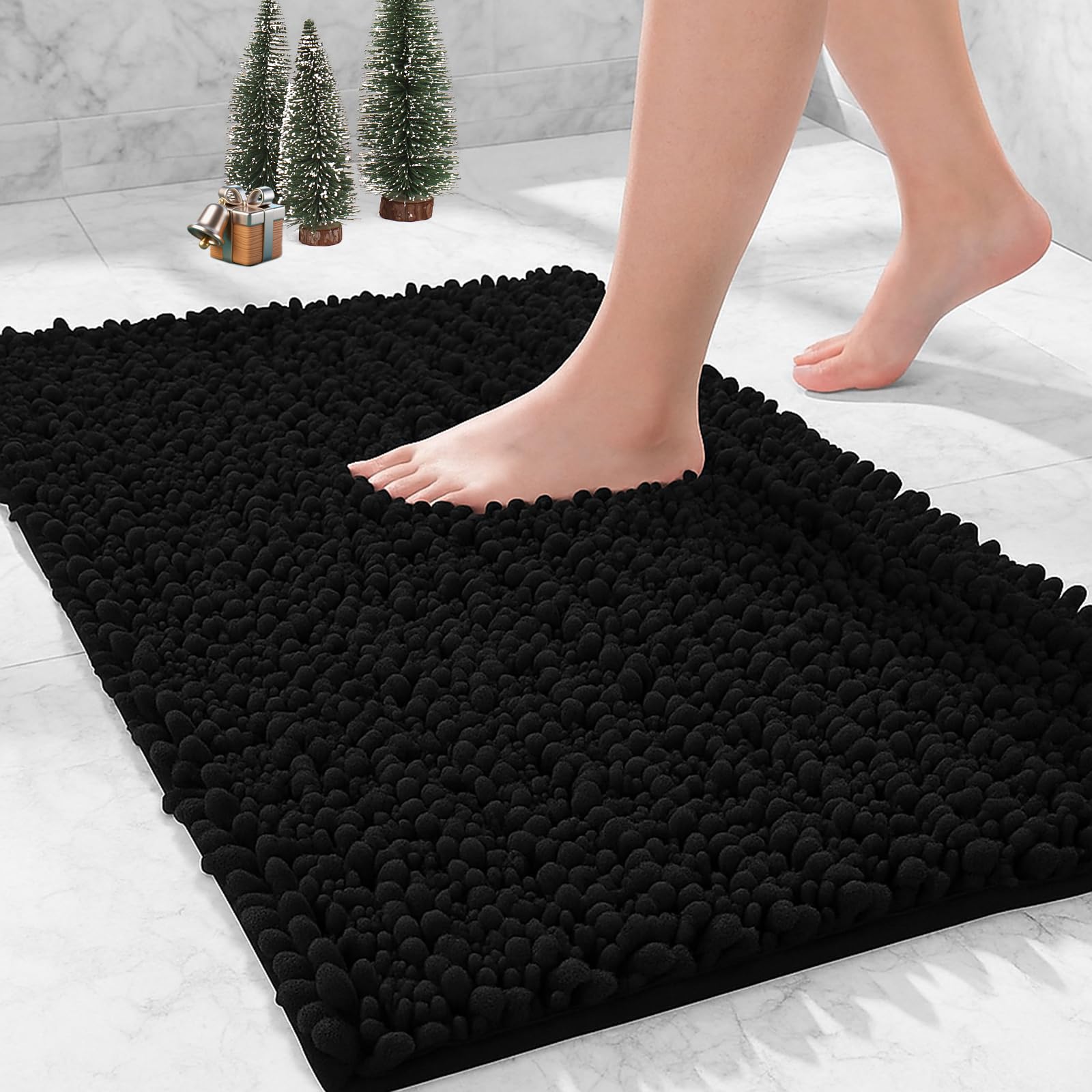 Bathroom Rugs Non Slip Washable 70x24, Extra Thick Soft Chenille Absorbent Bath Mat, High Density Barrier Non Slip Backing, Quick Dry Plush Shaggy Floor Carpet for Tub&Shower, White