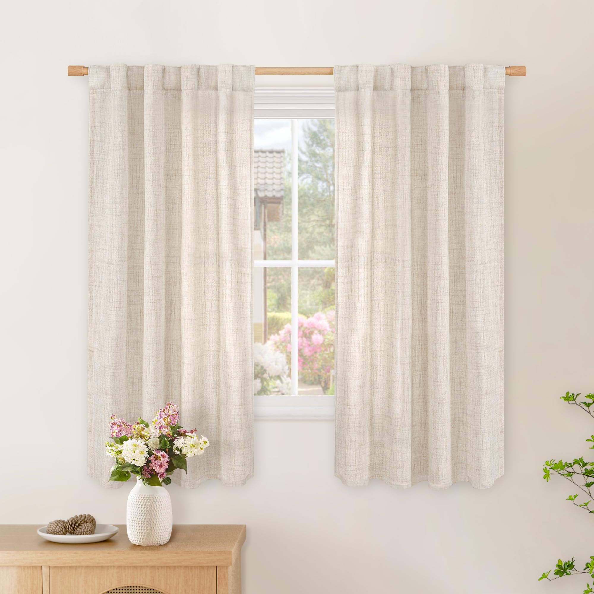 BGment Long 102 Inch Length Linen Curtains for Living Room, Natural Rod Pocket Textured Burlap Drapes Rustic Country Light Filtering for Bedroom Semi Sheer Back Tab, 2 Panel, 52 Inch Wide Each Panel