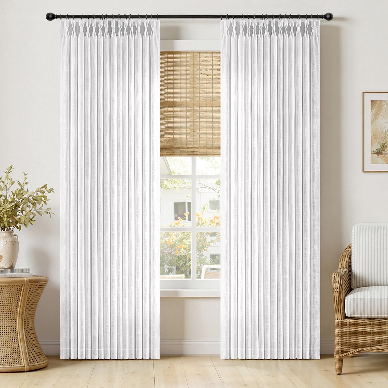 MIULEE Pinch Pleated Thick Linen Curtains 90 Inches Long 2 Panels for Living Room Bedroom, Linen Texture Memory Trained Drapes Pinch Pleat Rustic Farmhouse Window Curtains with Hooks&Rings, Taupe