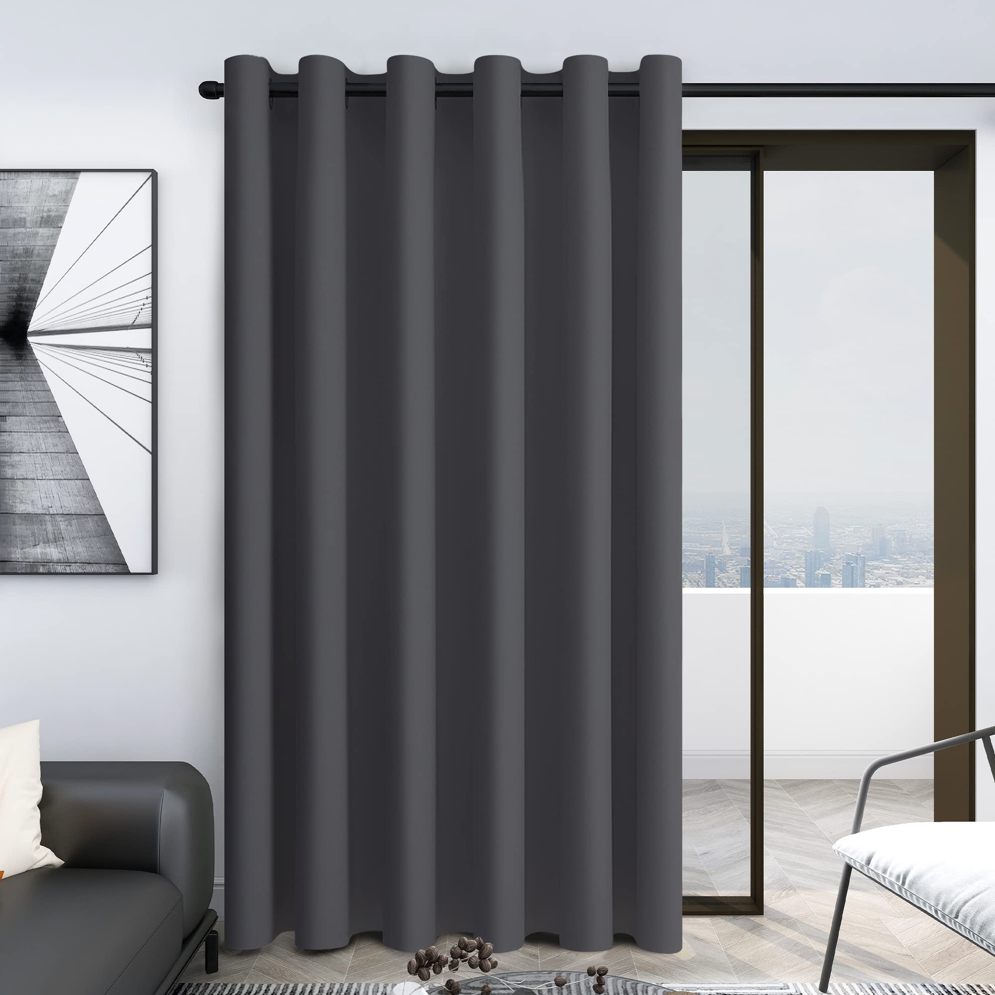 Deconovo Blackout Wide Curtain Panel, Grommet Top Thermal Insulated Room Darkening Drape for Bedroom Living Room, Khaki Divider, 100W x 84L Inch, Pack of 1